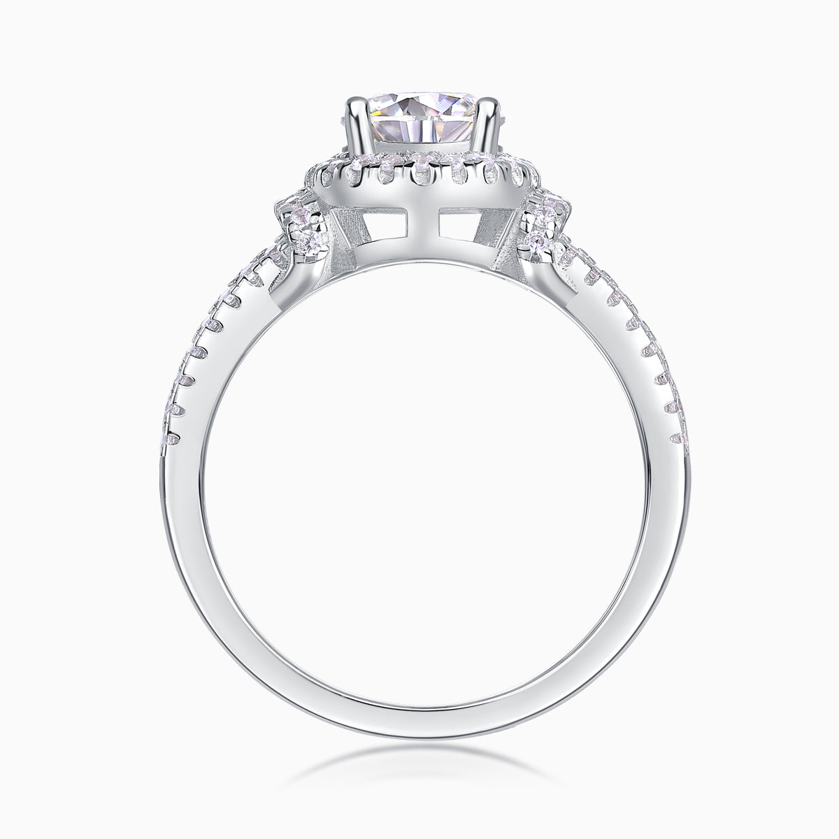 Pave Round Moissanite Halo Engagement Ring - Ceerom