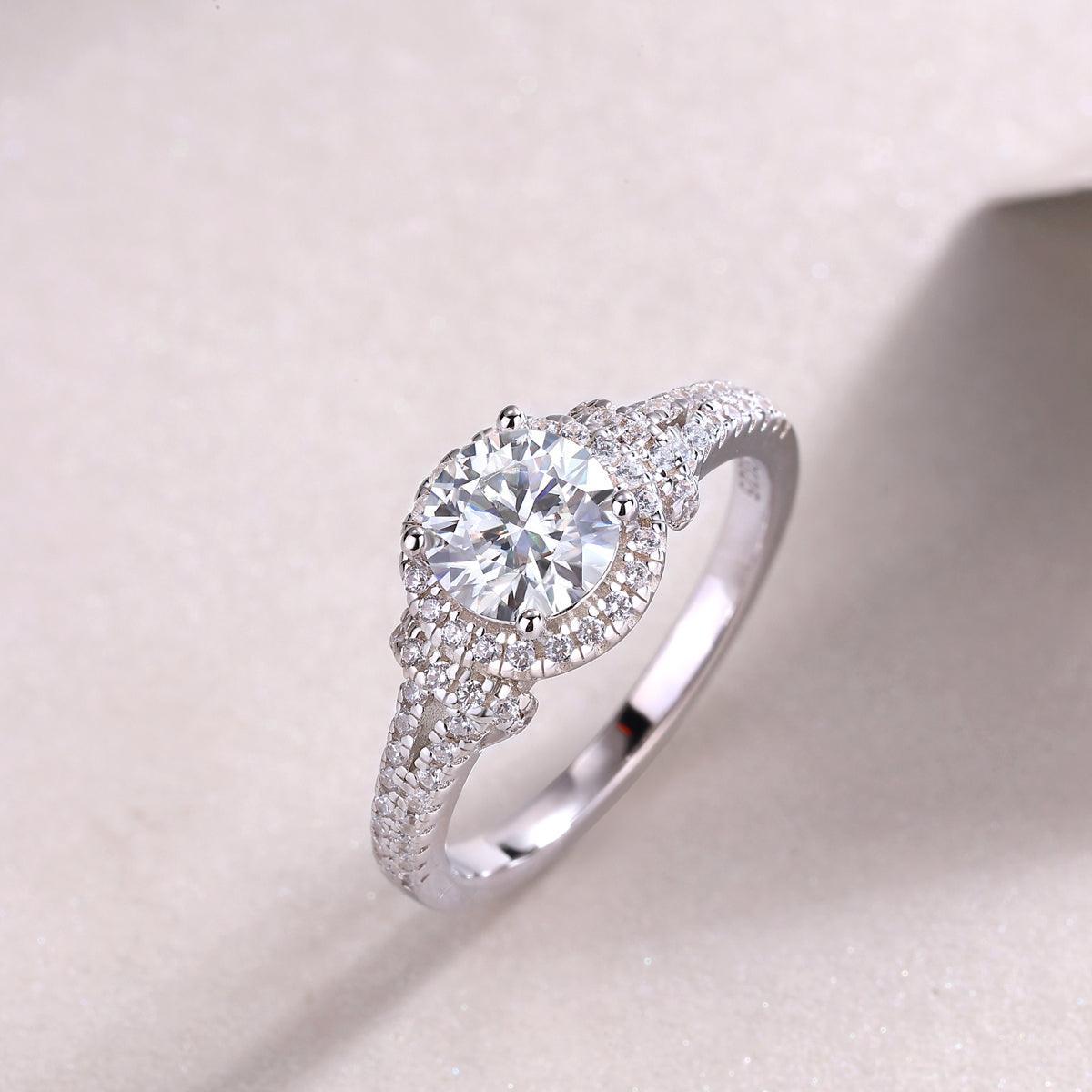 Pave Round Moissanite Halo Engagement Ring - Ceerom