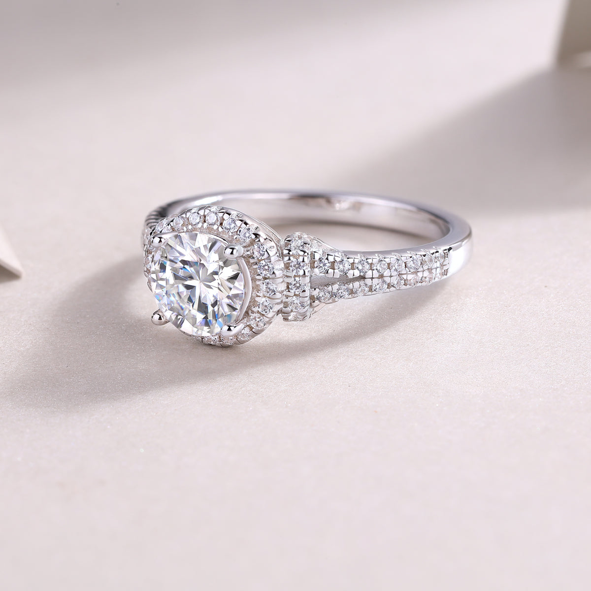 Pave Round Moissanite Halo Engagement Ring - Ceerom