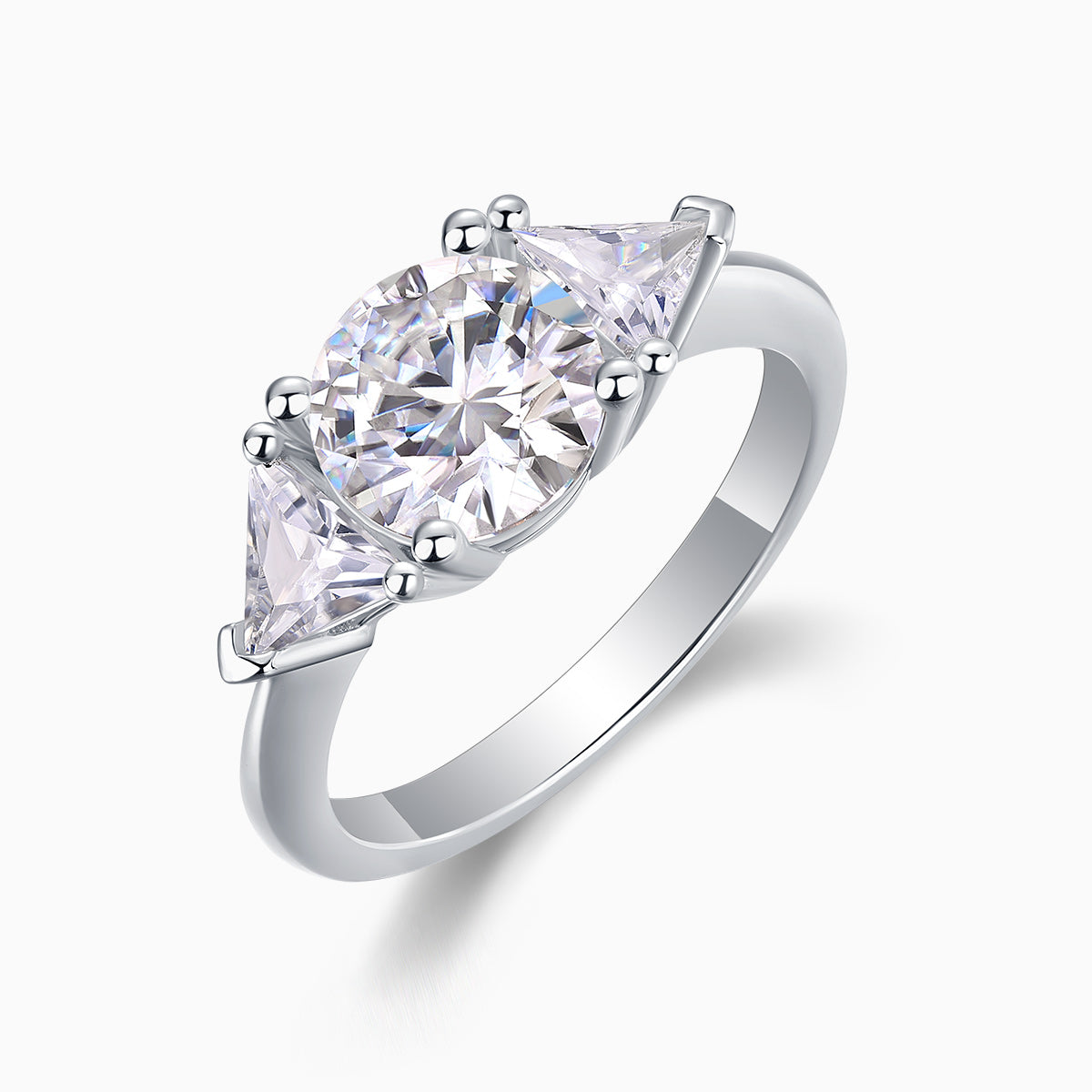 Three Stone Round Cut Moissanite Wedding Ring - Ceerom