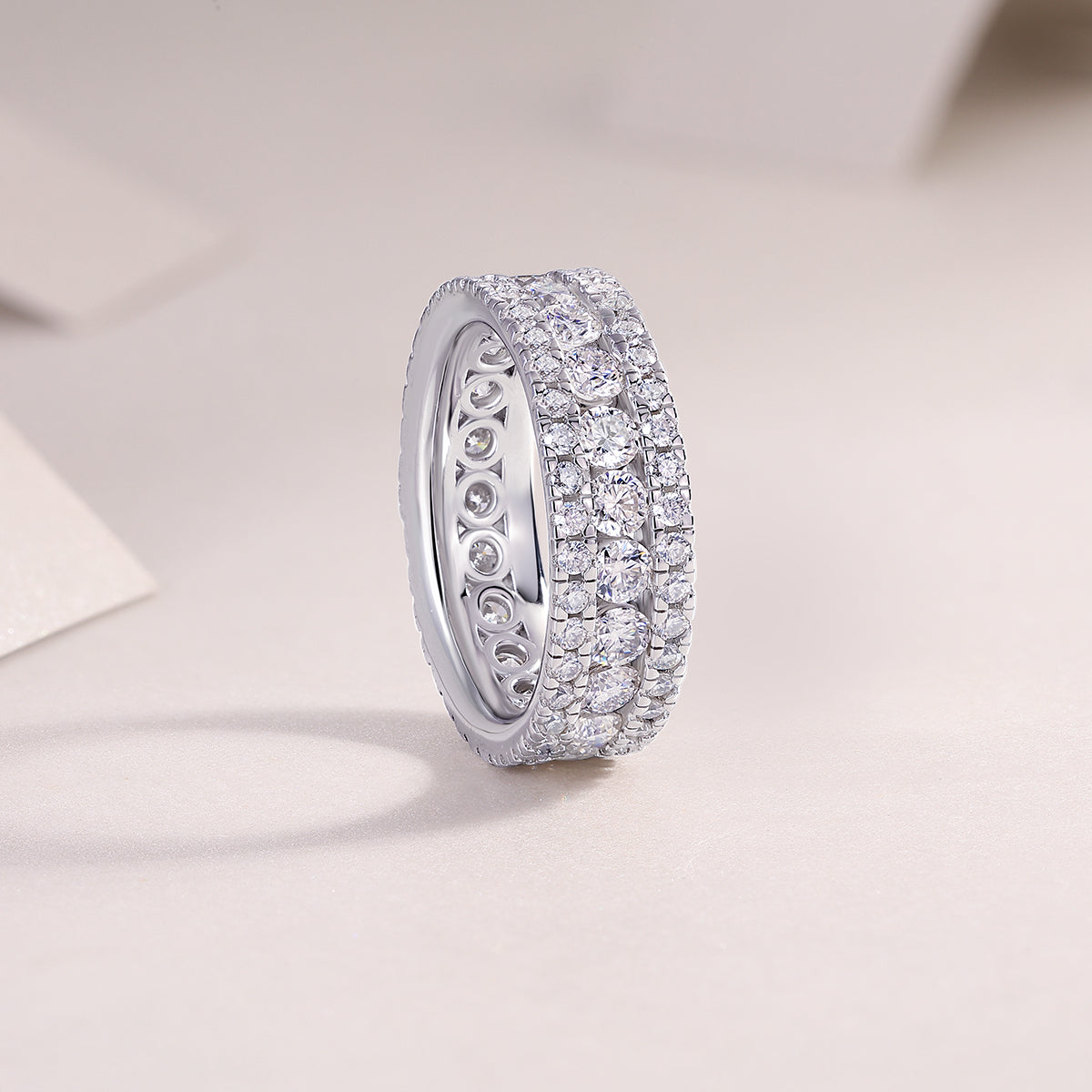 Triple Row Pave Moissanite Wedding Band - Ceerom
