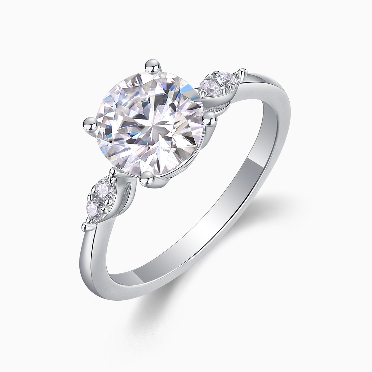 Three Stone Round Cut Moissanite Engagement Ring - Ceerom
