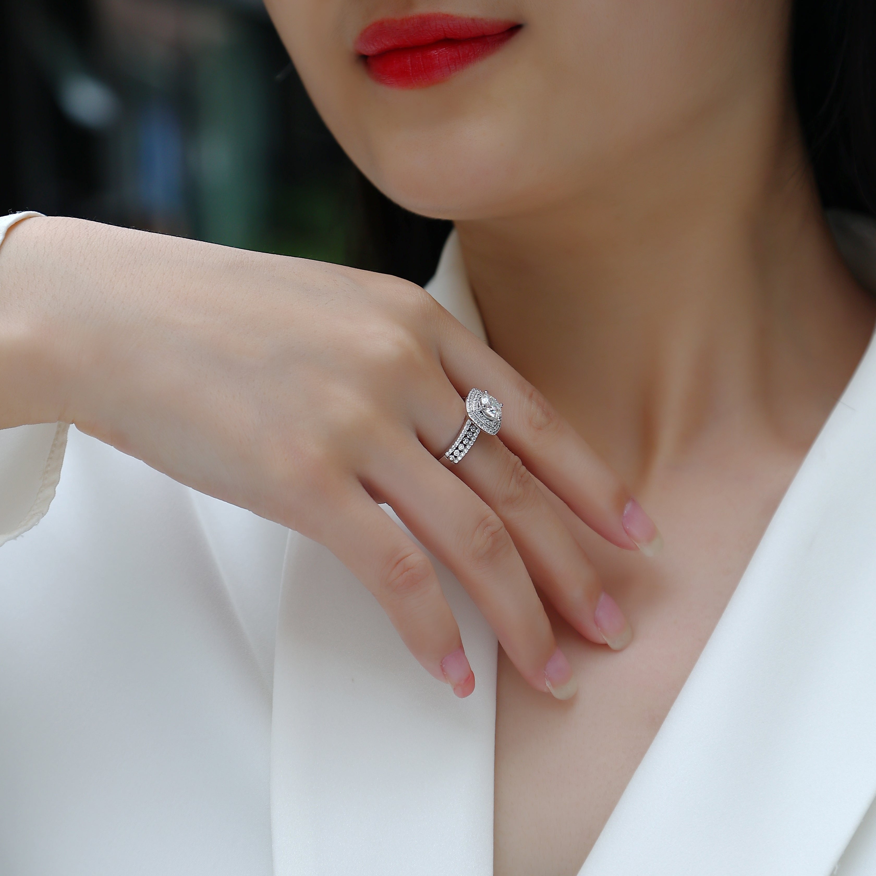 Halo Round Cut Pave Moissanite Ring - Ceerom