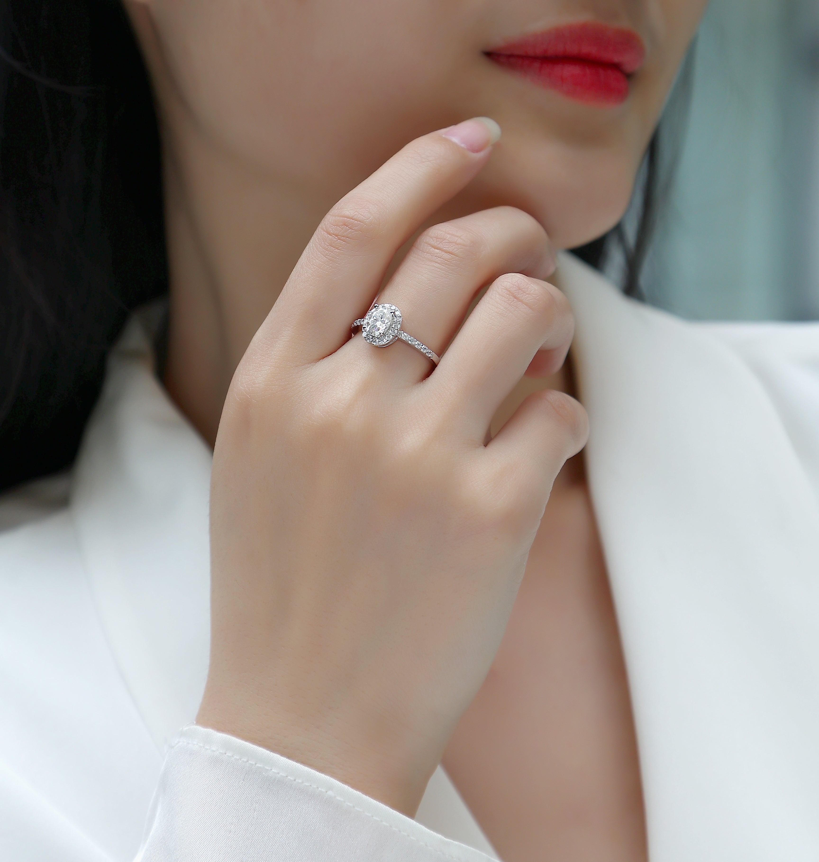 Ceerom Oval Cut Halo Engagement Ring - Ceerom