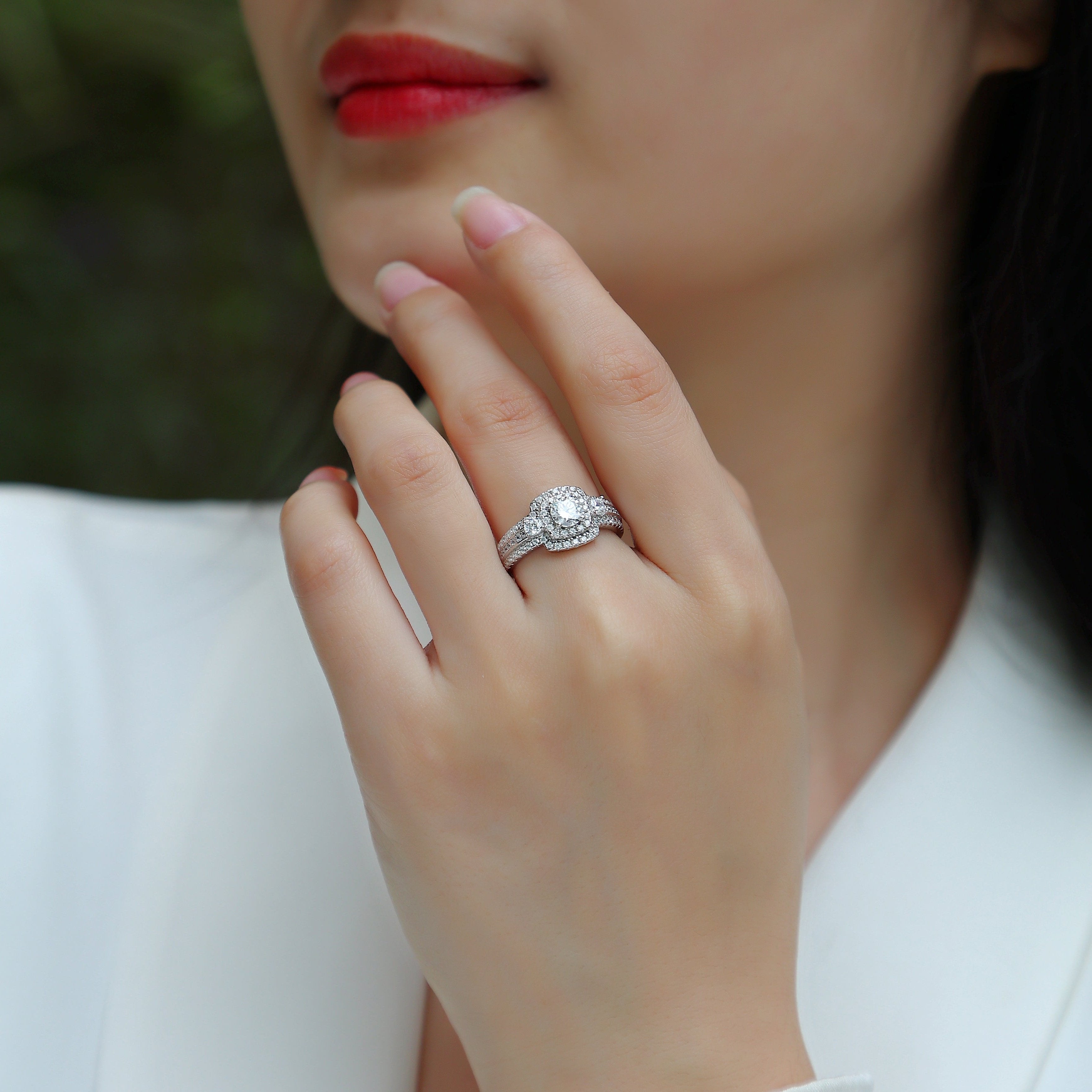 Halo Cushion Cut Pave Moissanite Ring - Ceerom