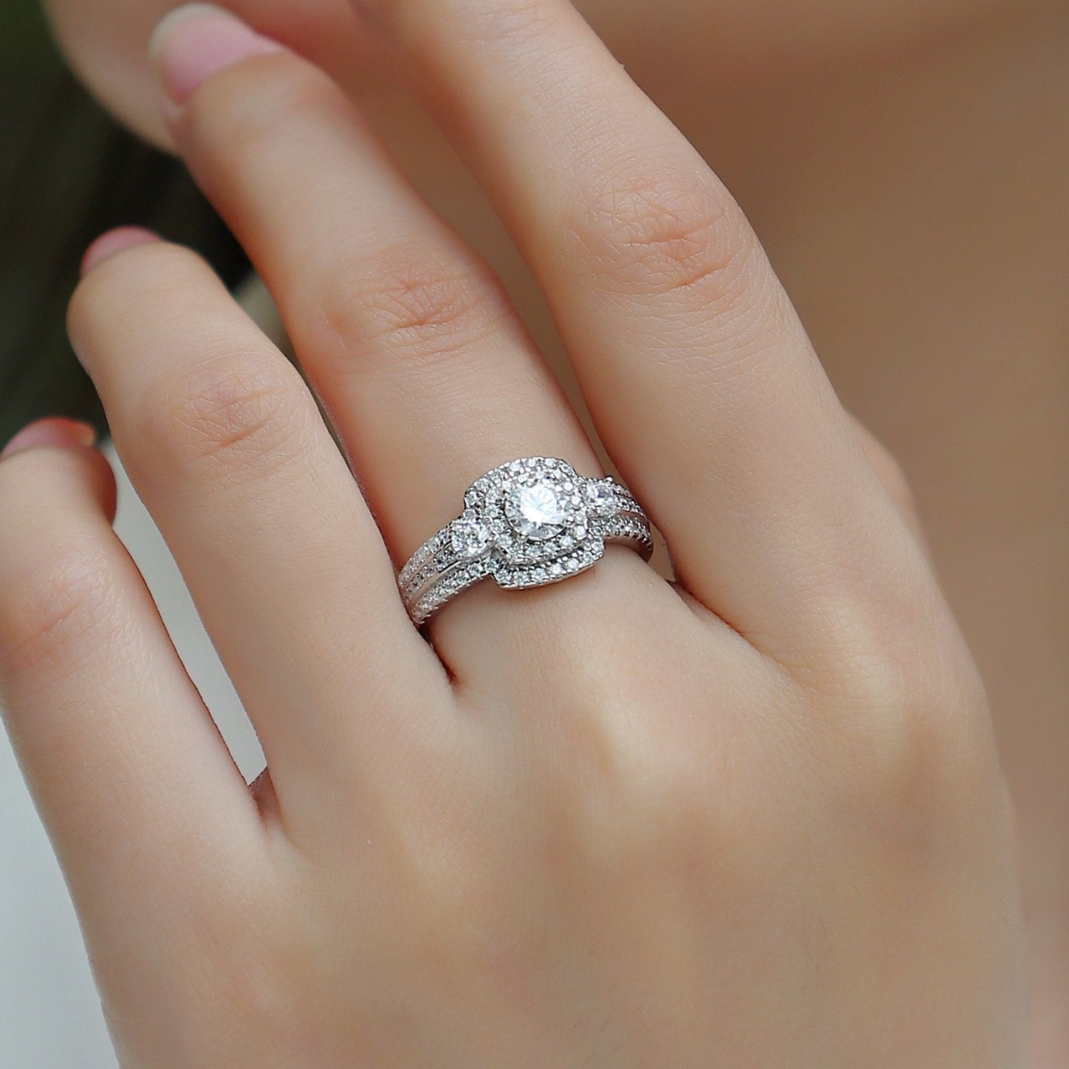 Halo Cushion Cut Pave Moissanite Ring - Ceerom