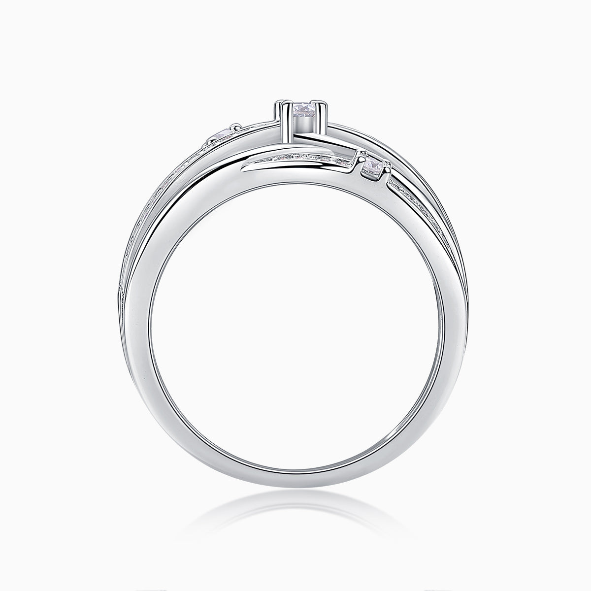 Round Moissanite Crossover Band Ring - Ceerom