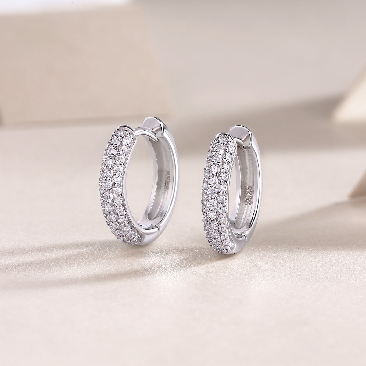 Three Row Moissanite Pave Hoop Earrings - Ceerom