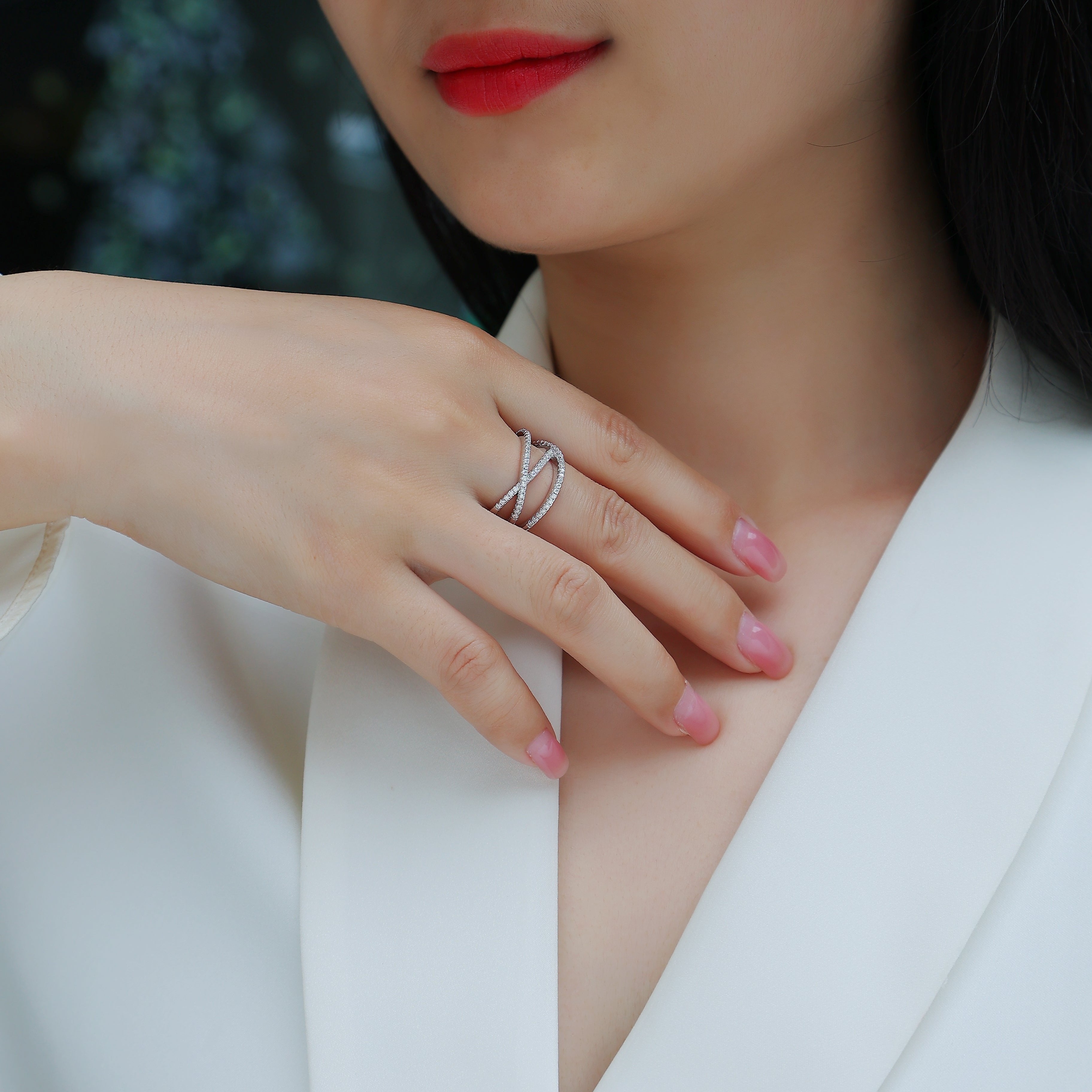 Moissanile Criss Cross Wide Band Ring - Ceerom