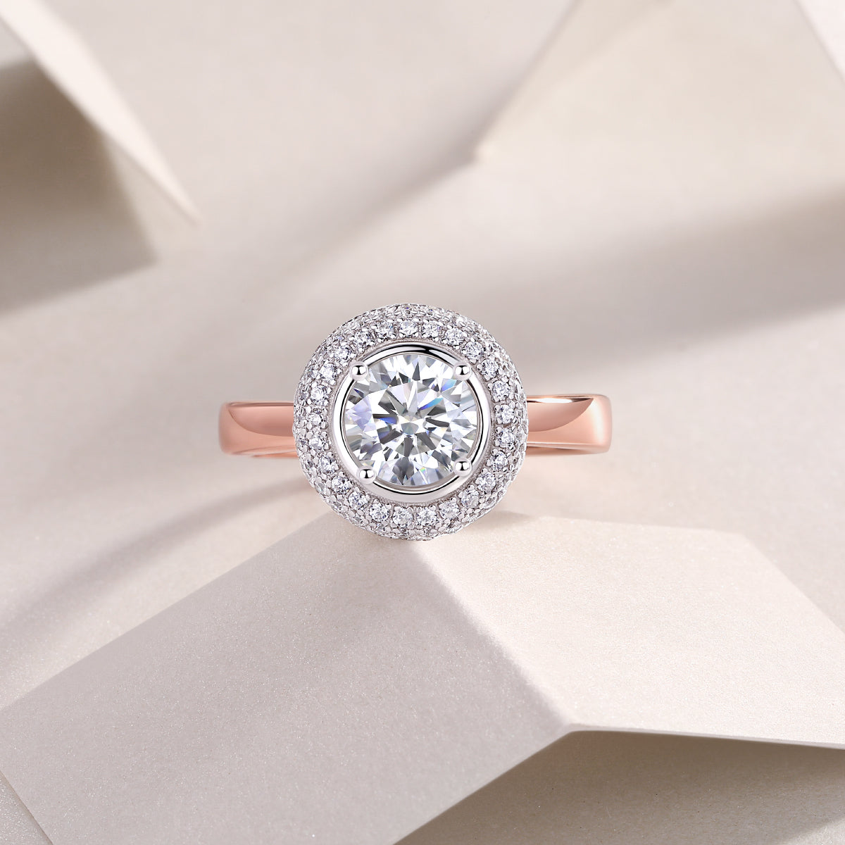 Round Halo Engagement Ring - Rose Gold - Ceerom
