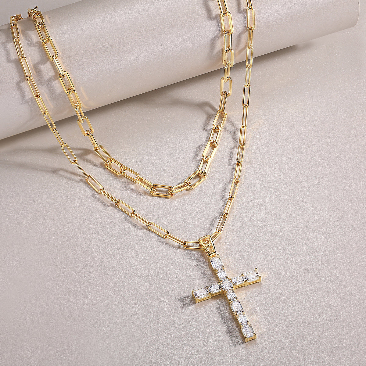 Emerald Cut Moissanite Cross Pendant Necklace - Ceerom