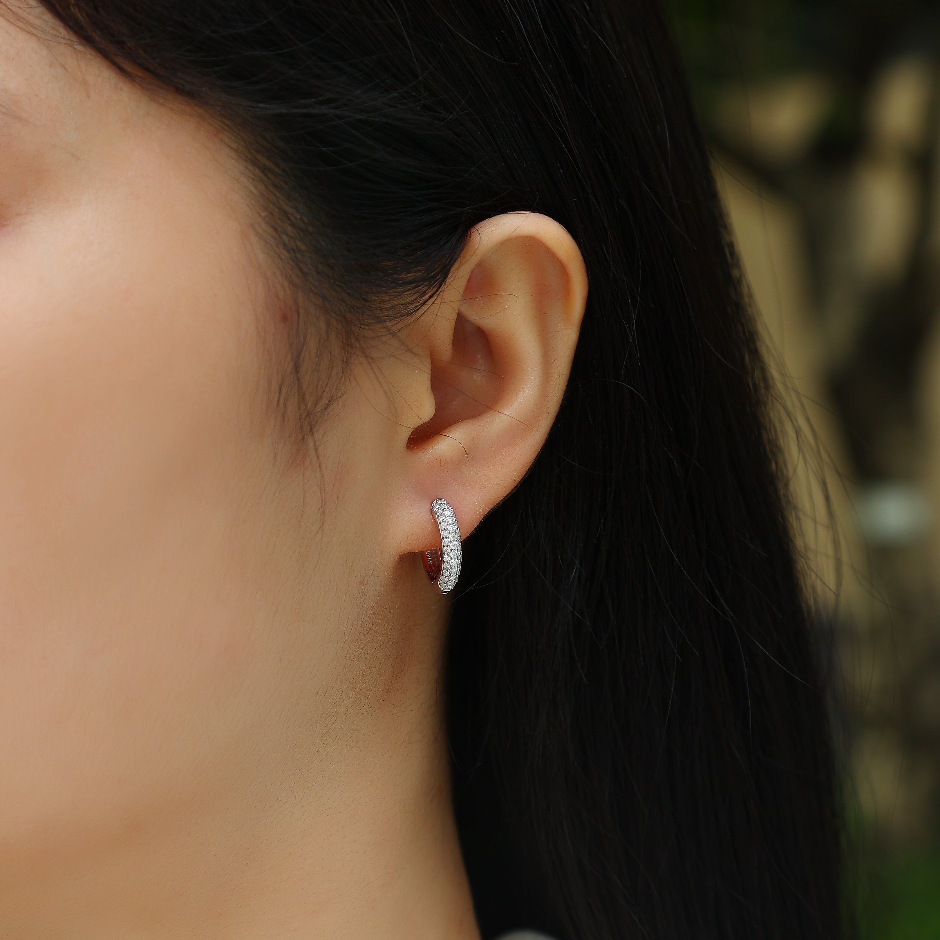 Three Row Moissanite Pave Hoop Earrings - Ceerom