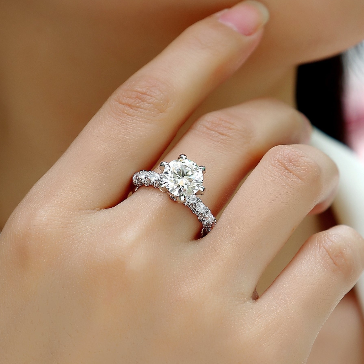 Six-Prong Pave Moissanite Engagement Ring - Ceerom