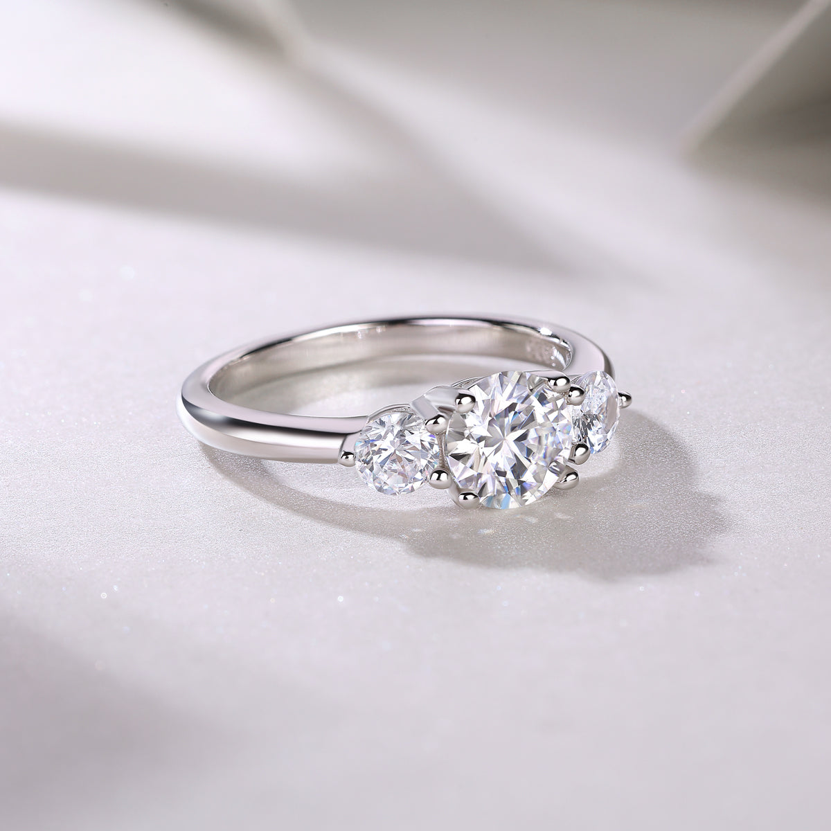Three Stone Round Cut Engagement Ring - Ceerom