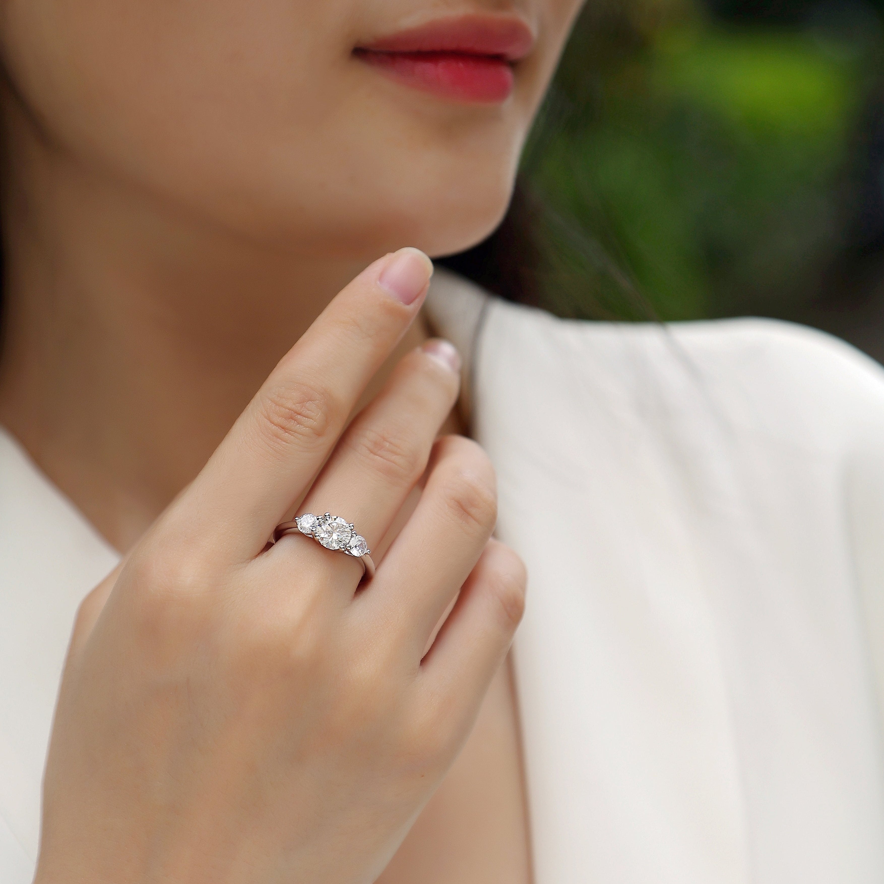 Three Stone Round Cut Engagement Ring - Ceerom