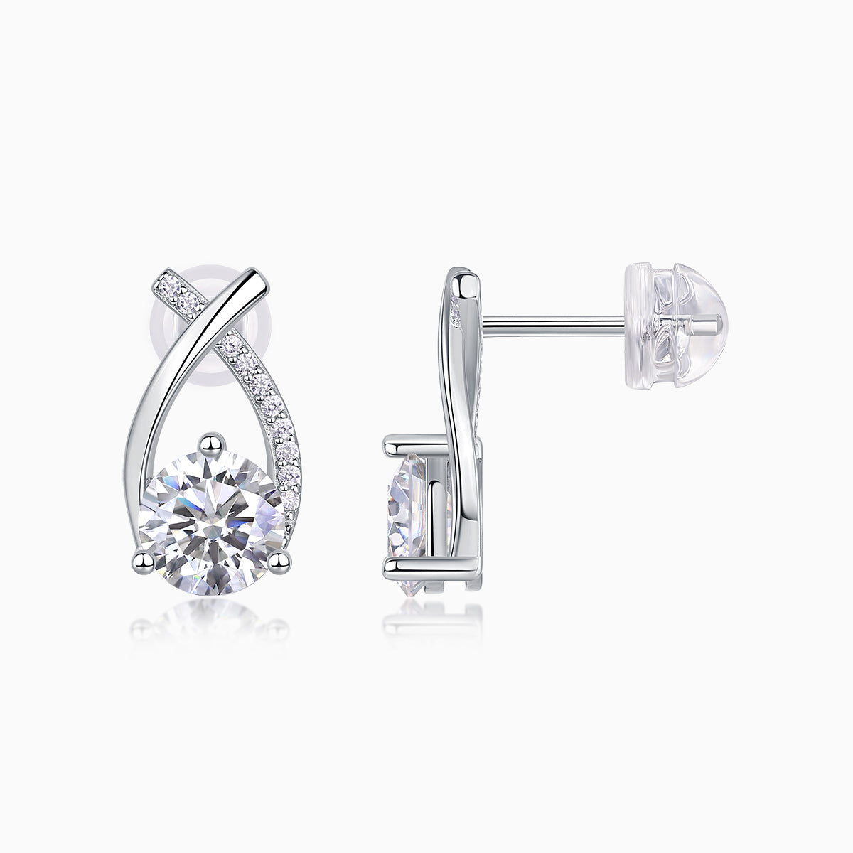 Crossed Drop Moissanite Stud Earring - Ceerom