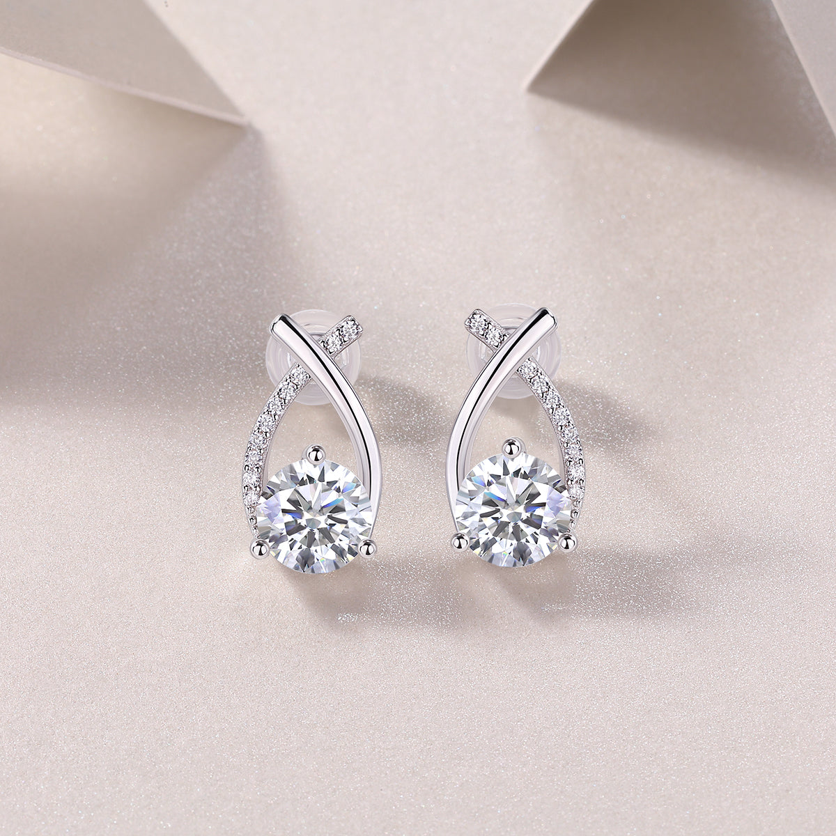 Crossed Drop Moissanite Stud Earring - Ceerom
