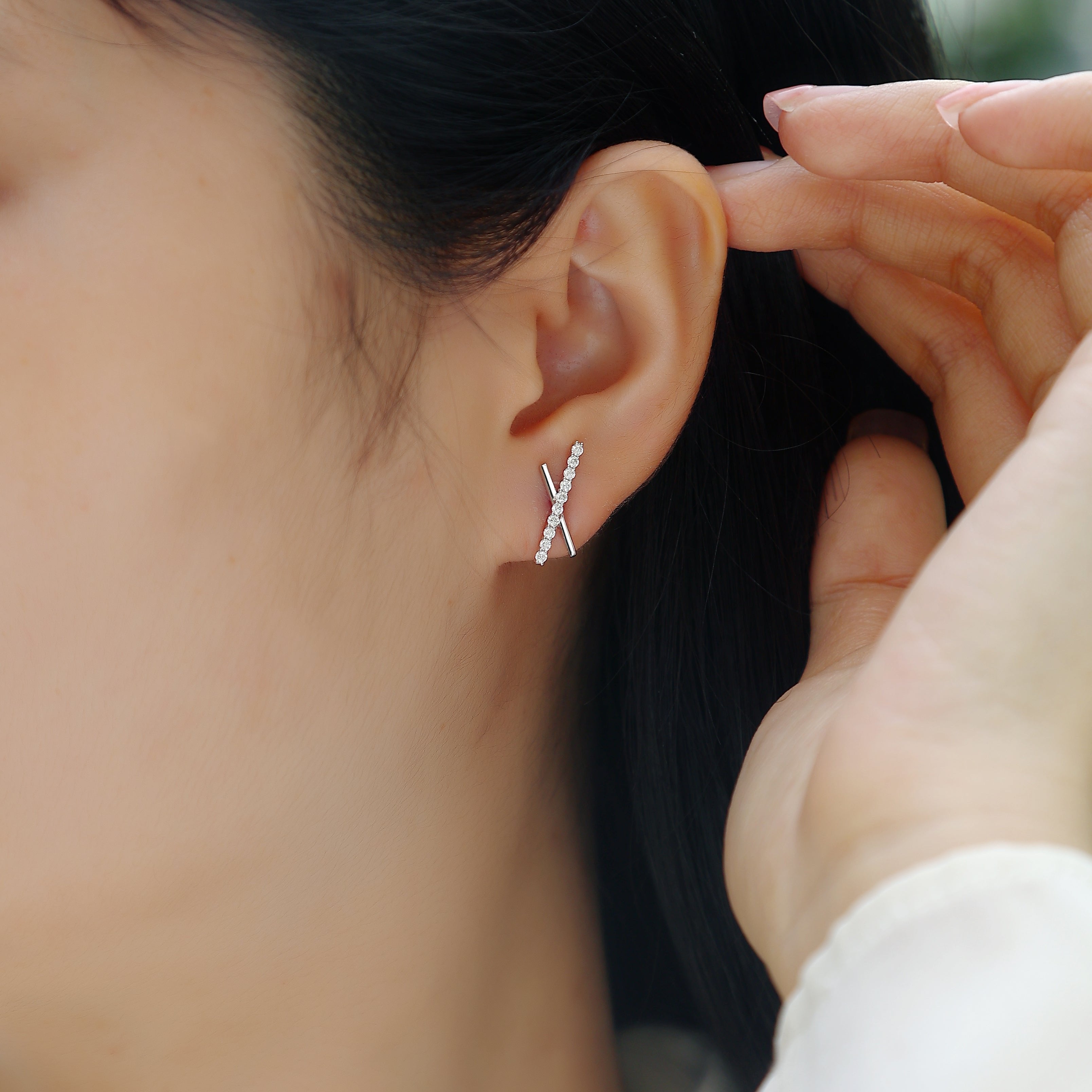 Moissanite  Letter X Stud Earrings - Ceerom