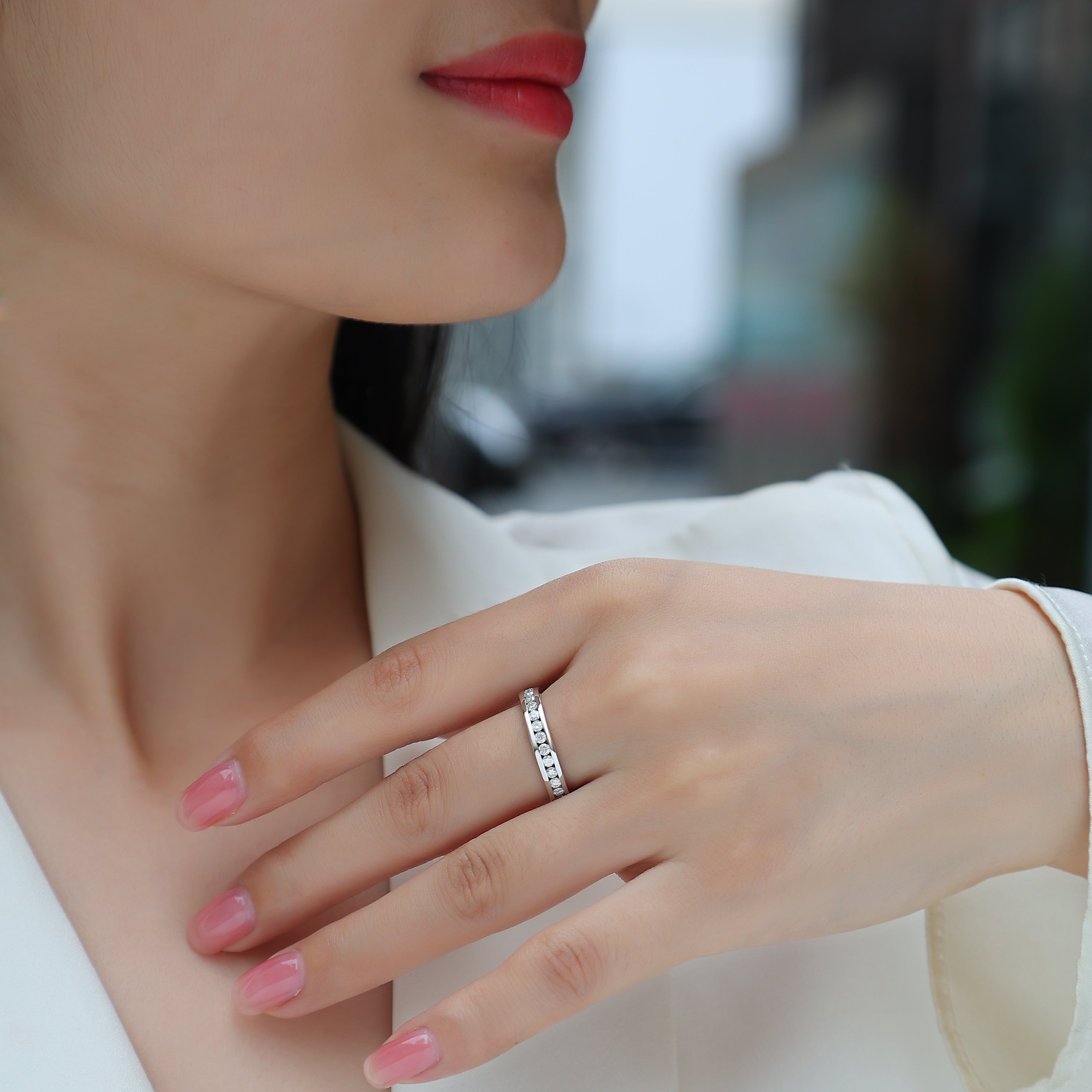 Round Moissanite Wedding Band Eternity Ring - Ceerom