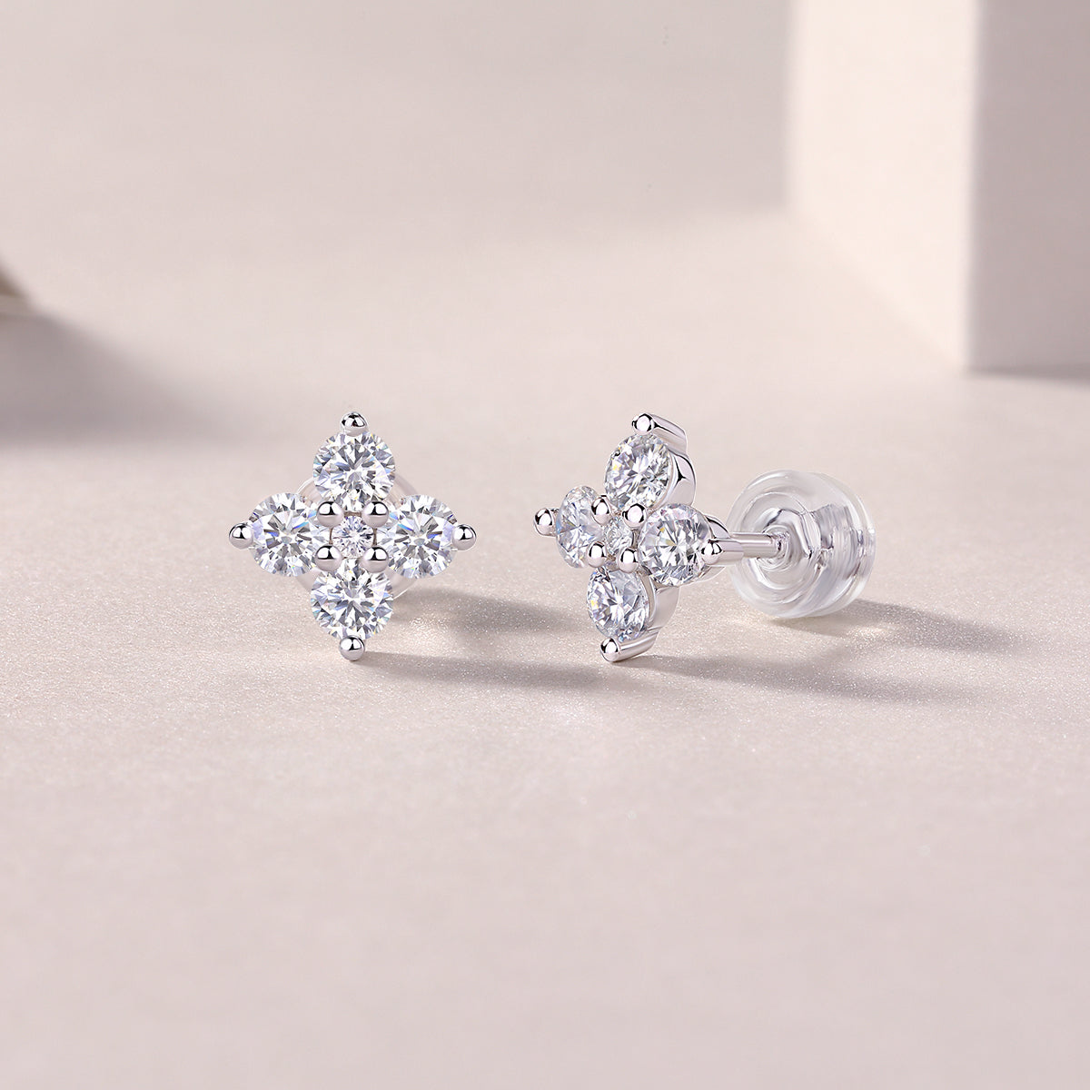 Moissanite Flower Pave Stud Earrings - Ceerom