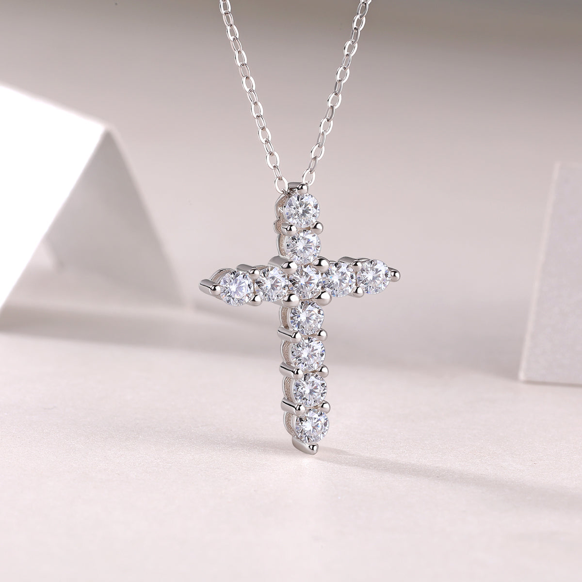 Round Cut  Moissanite Cross Pendant Necklace - Ceerom
