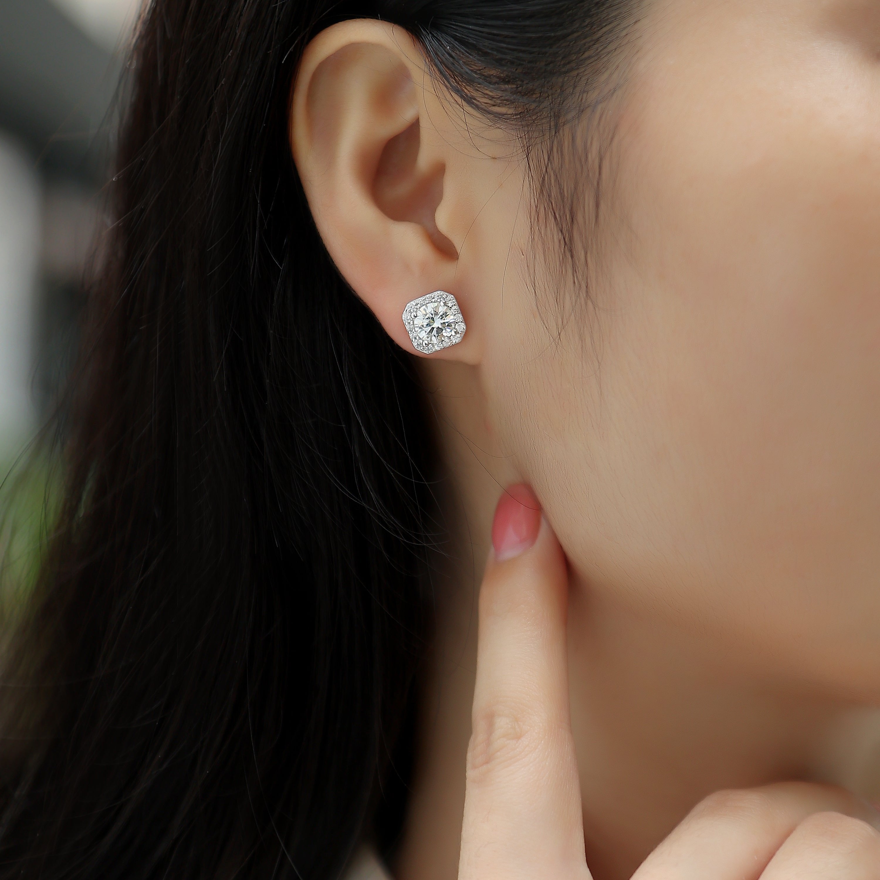 Halo Moissanite Round Cut Stud Earrings - Ceerom