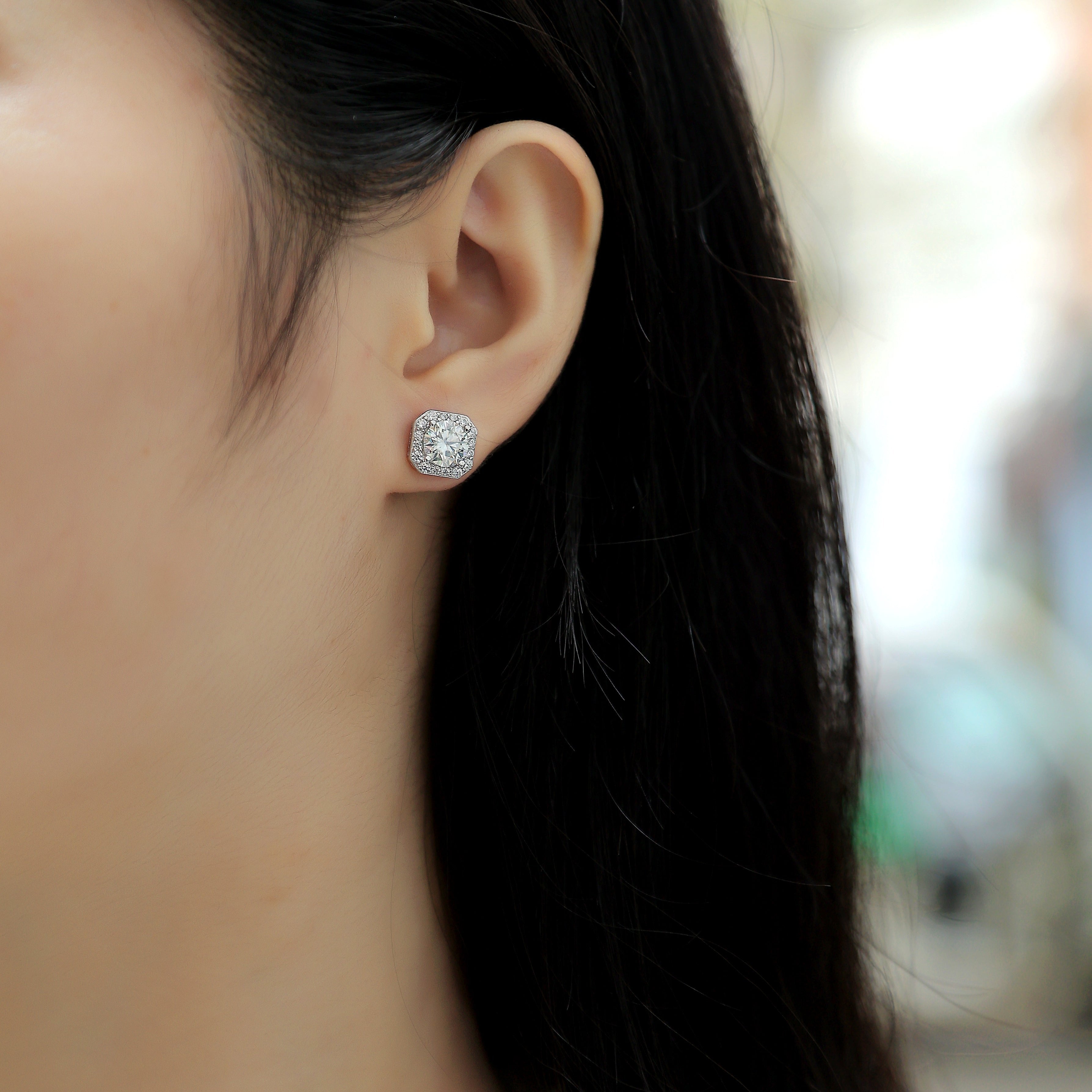 Halo Moissanite Round Cut Stud Earrings - Ceerom