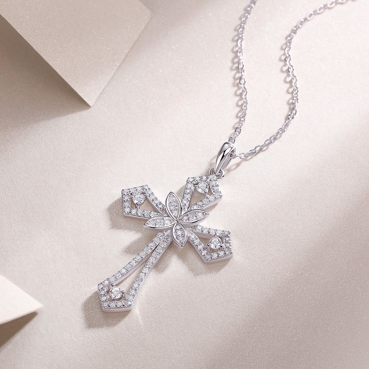 Moissanite Cross Pendant  Wedding Necklace - Ceerom