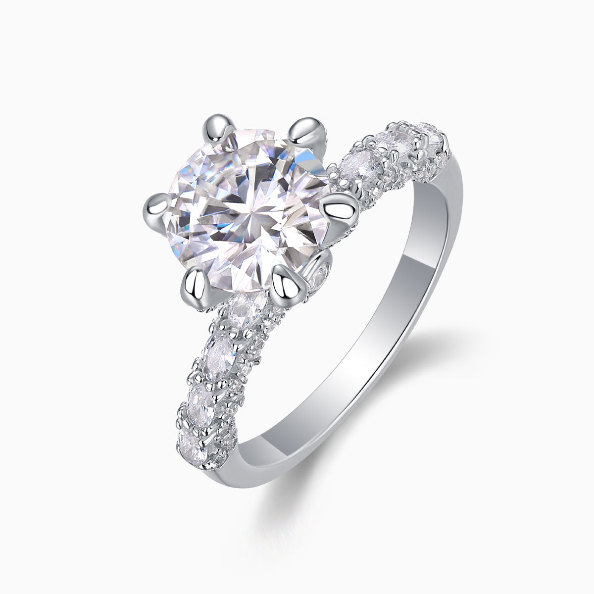 Pave Six Claw Round Moissanite Engagement Ring - Ceerom