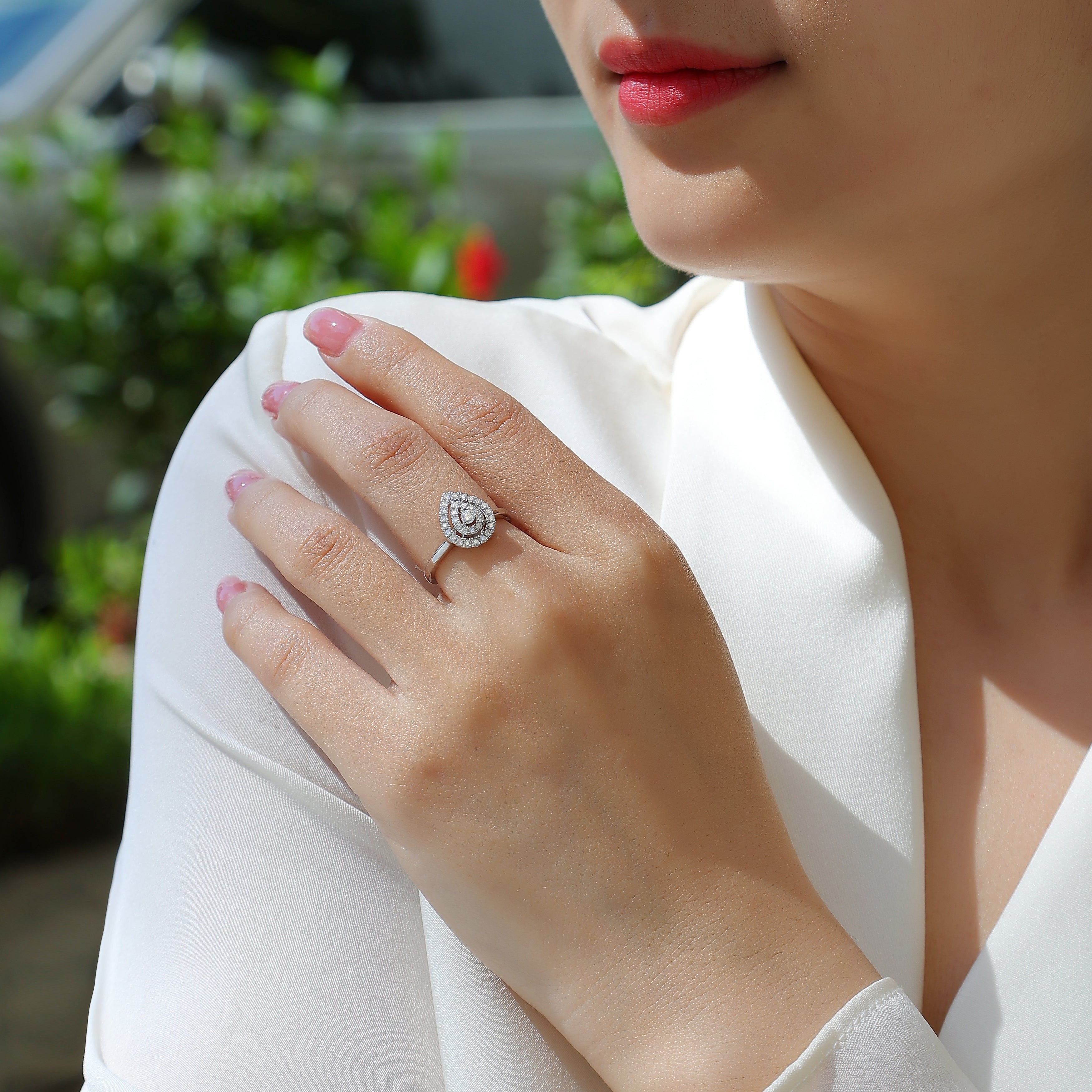 Halo Pear Shaped Moissanite Ring - Ceerom