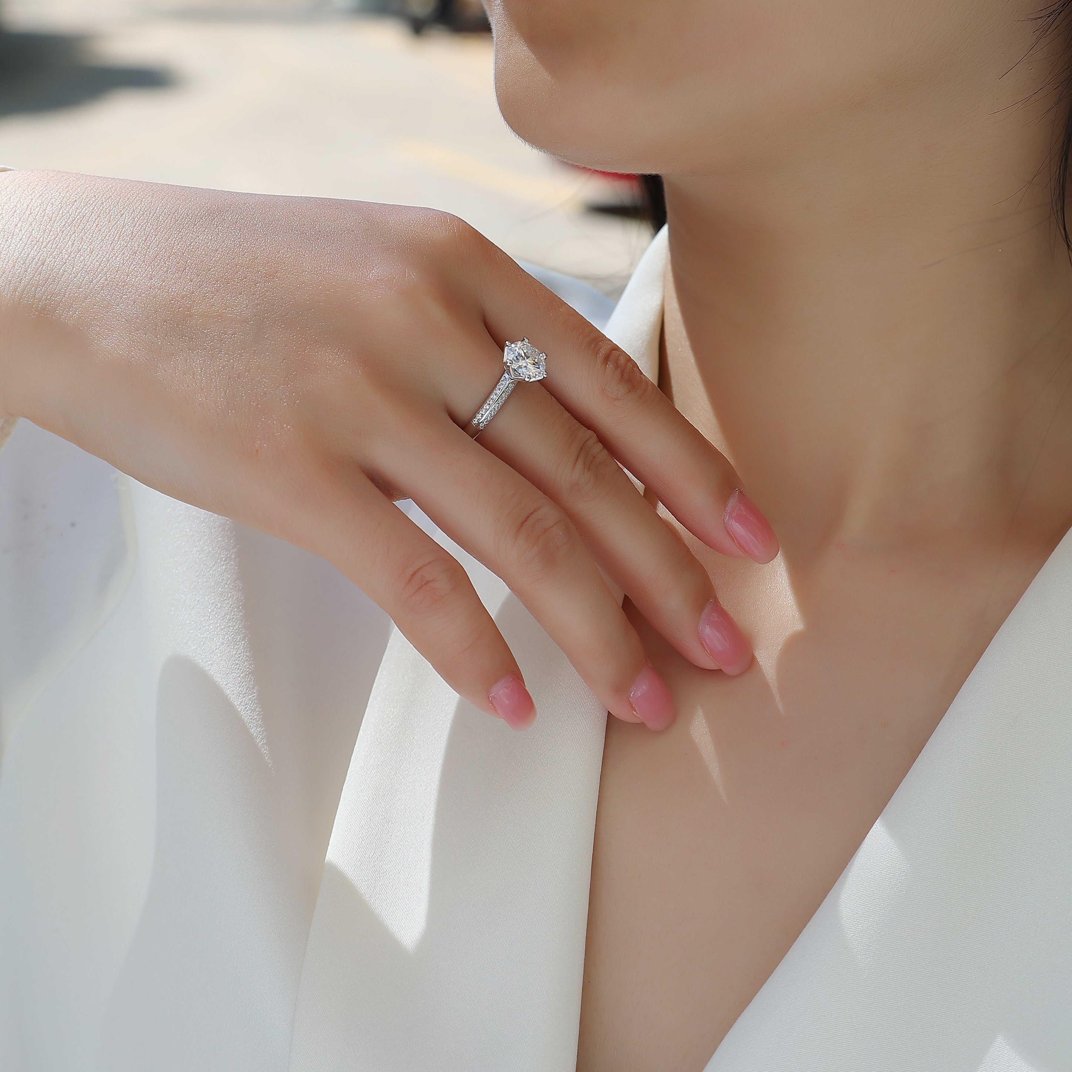 Round Cut  Moissanite Six-Prong Wedding Ring - Ceerom