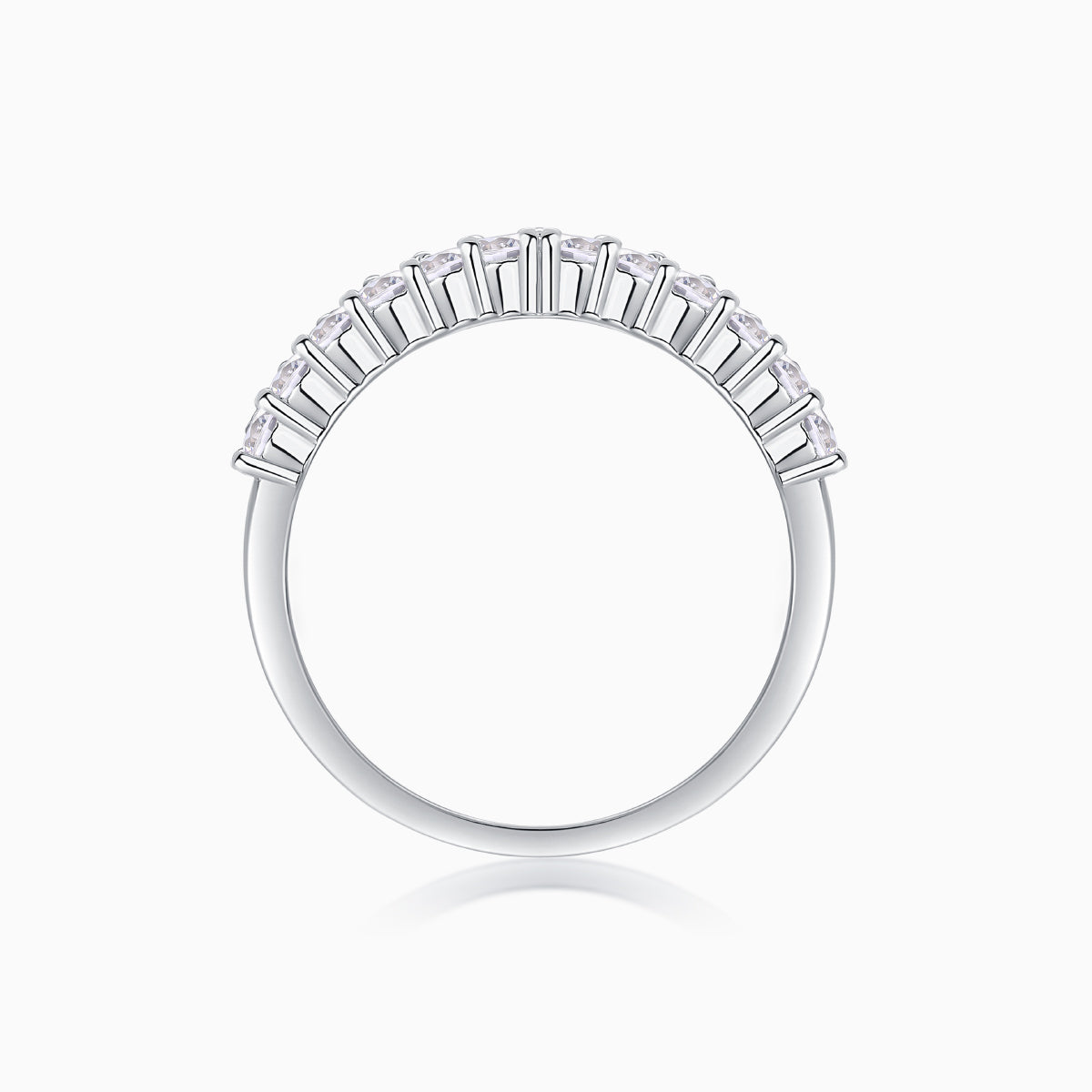 Moissanite Curved Silver Band Ring - Ceerom