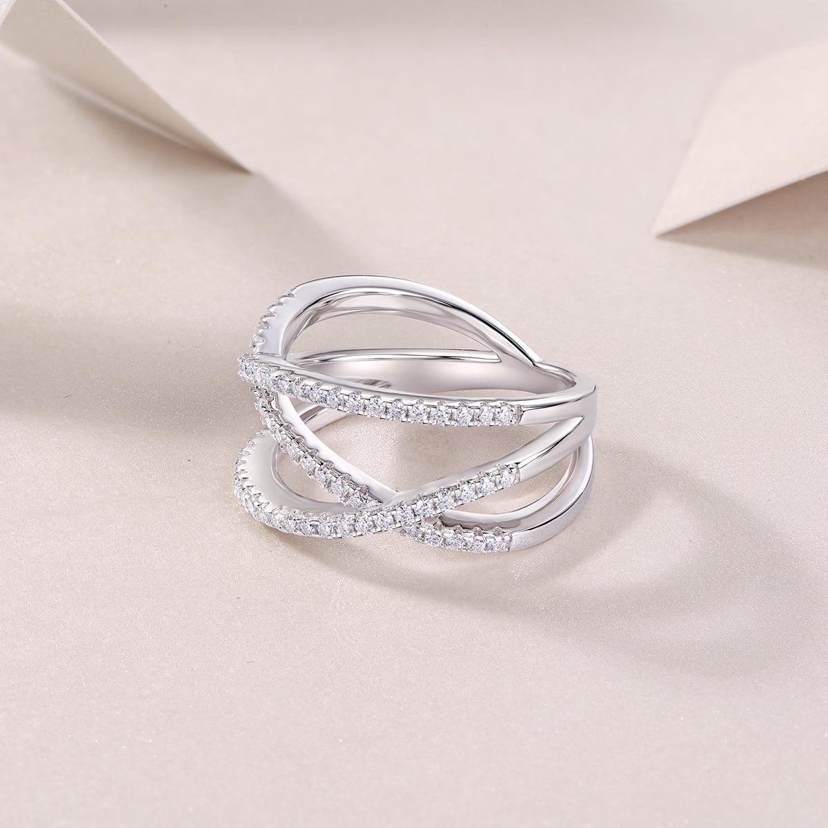 Moissanile Criss Cross Wide Band Ring - Ceerom