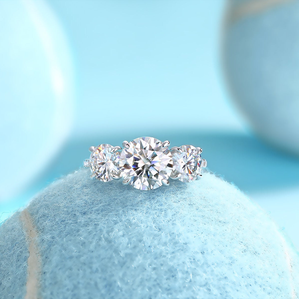 Three Round Moissanite Engagement Ring - Ceerom