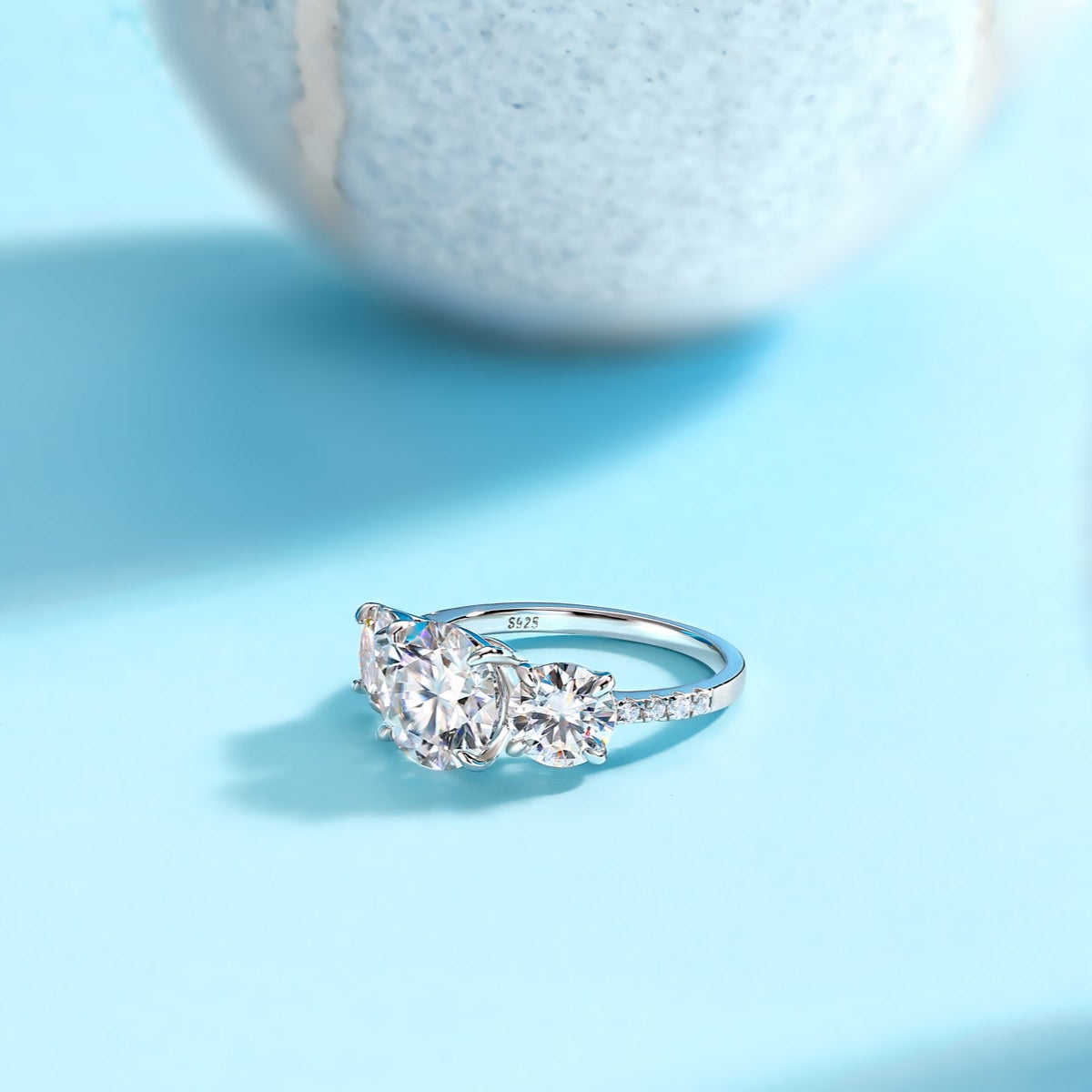Three Round Moissanite Engagement Ring - Ceerom