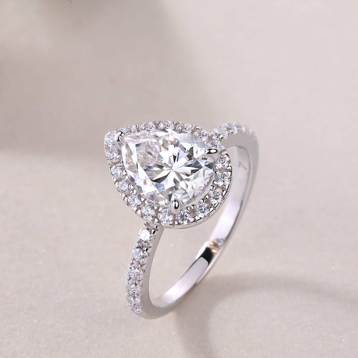 Halo Pear Shaped Moissanite Ring - Ceerom
