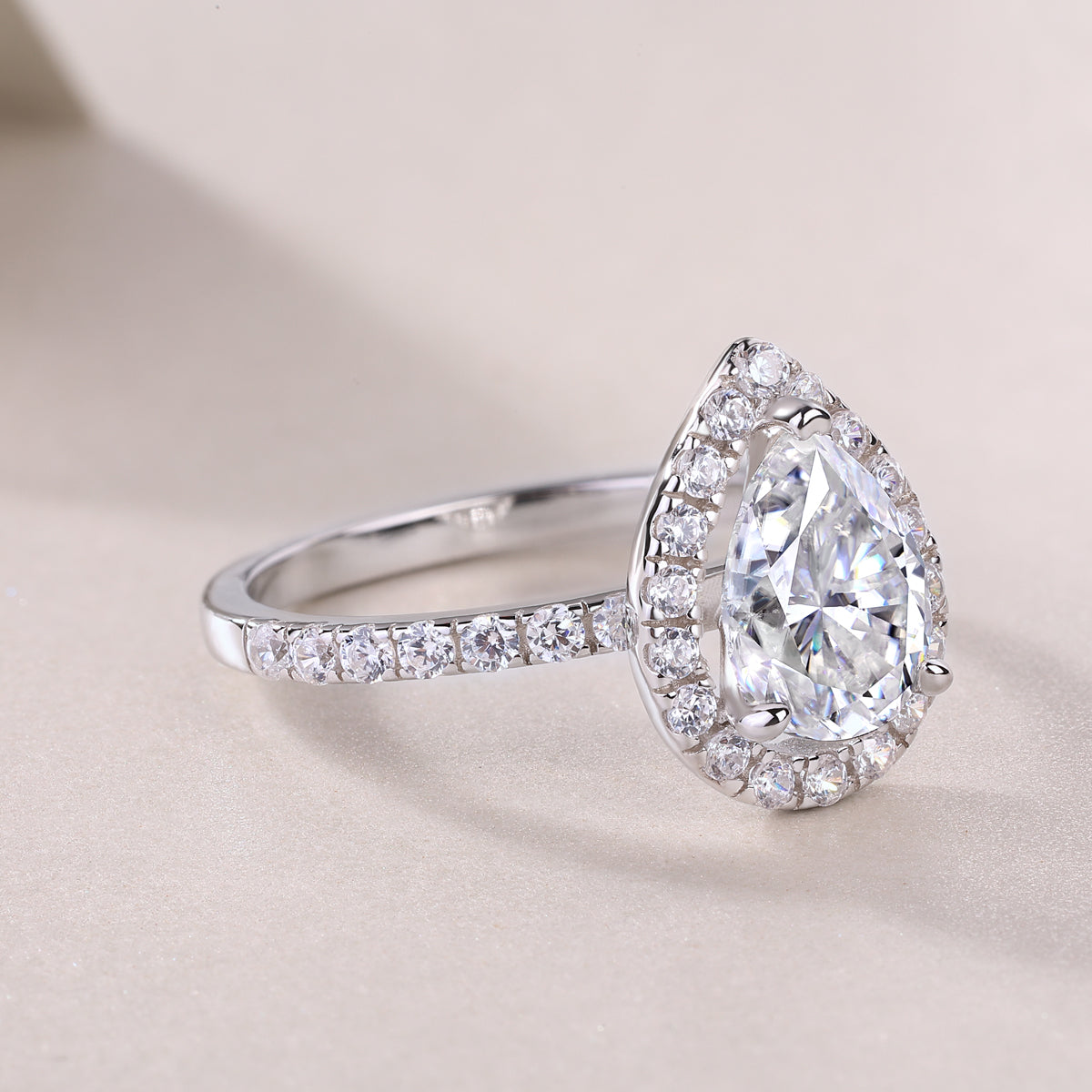 Halo Pear Shaped Moissanite Ring - Ceerom