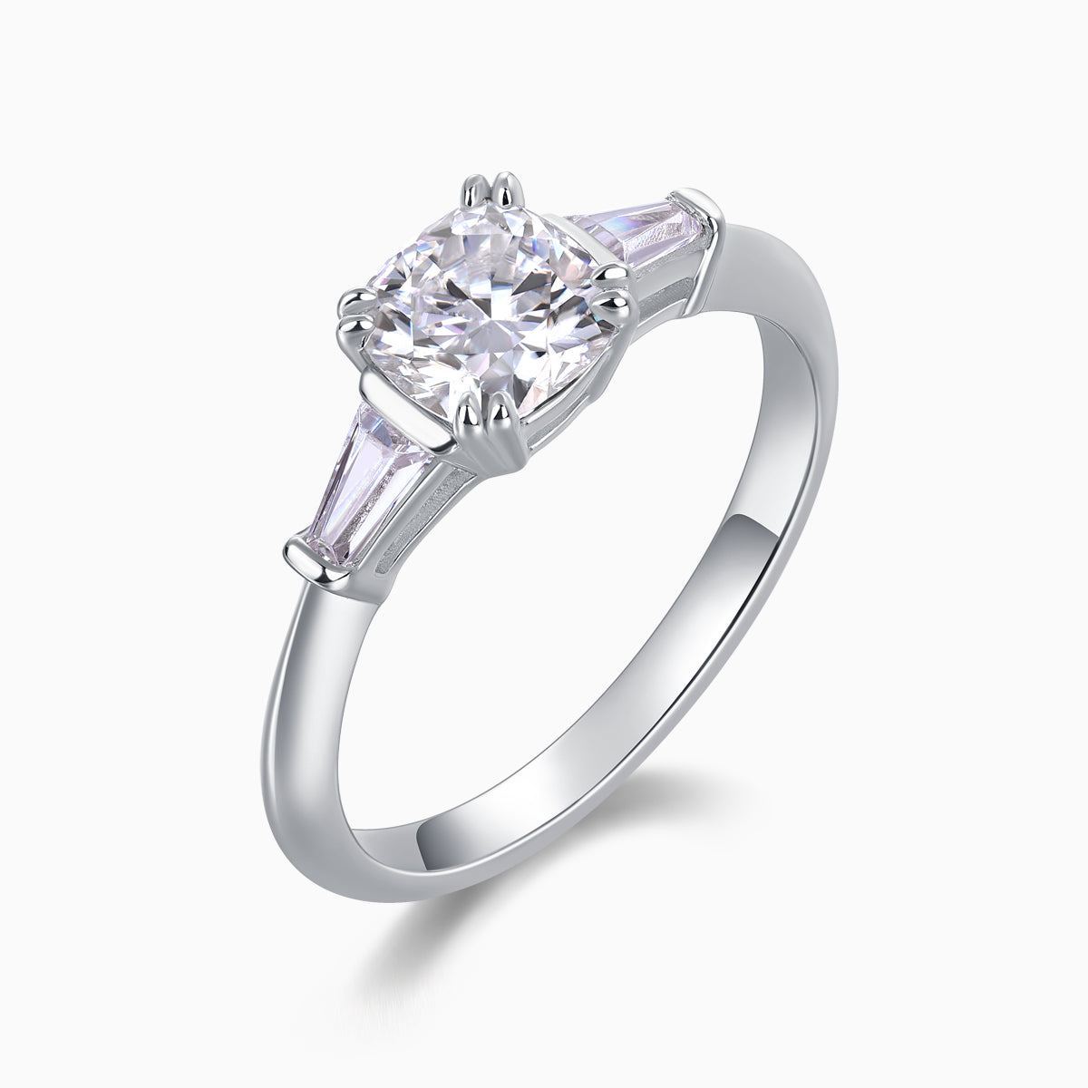 Three Stone Cushion Cut Engagement Ring - Ceerom