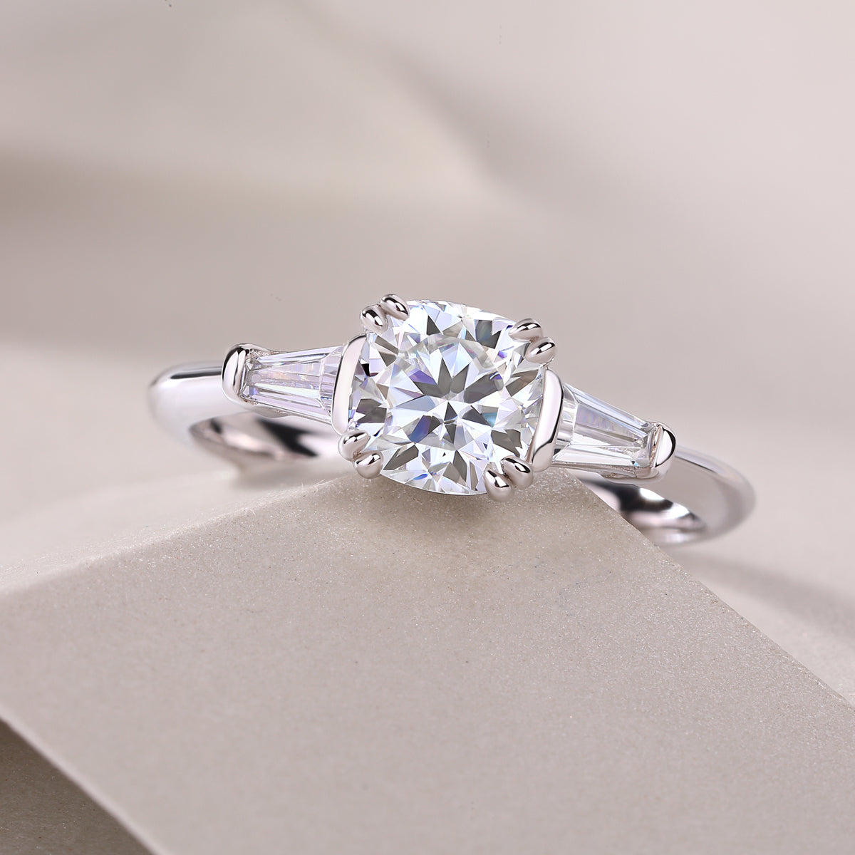 Three Stone Cushion Cut Engagement Ring - Ceerom