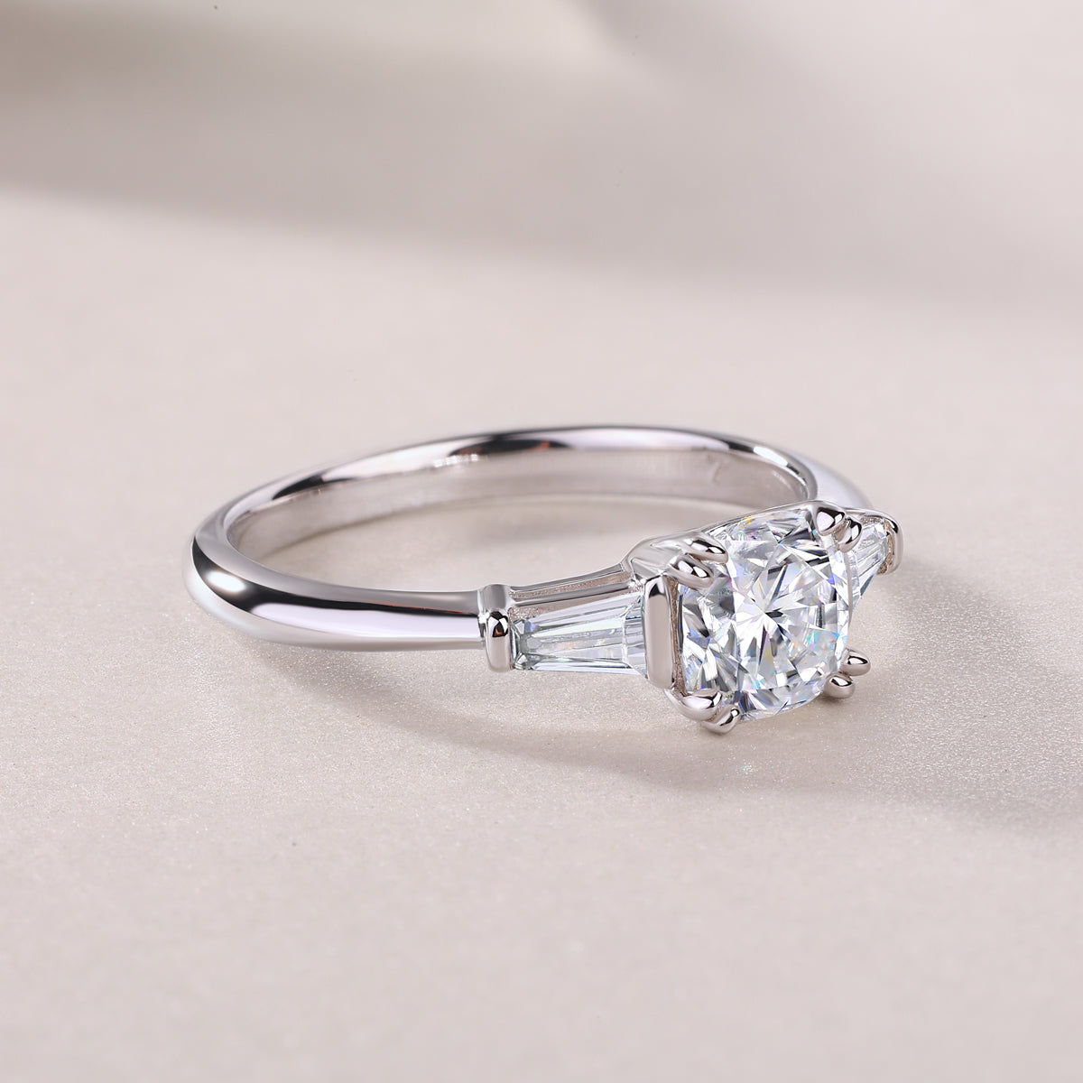 Three Stone Cushion Cut Engagement Ring - Ceerom