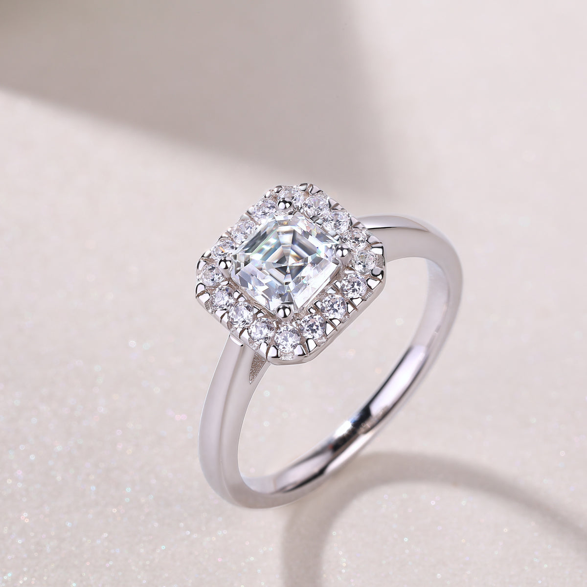 Asscher Cut Moissanite Halo Ring - Ceerom