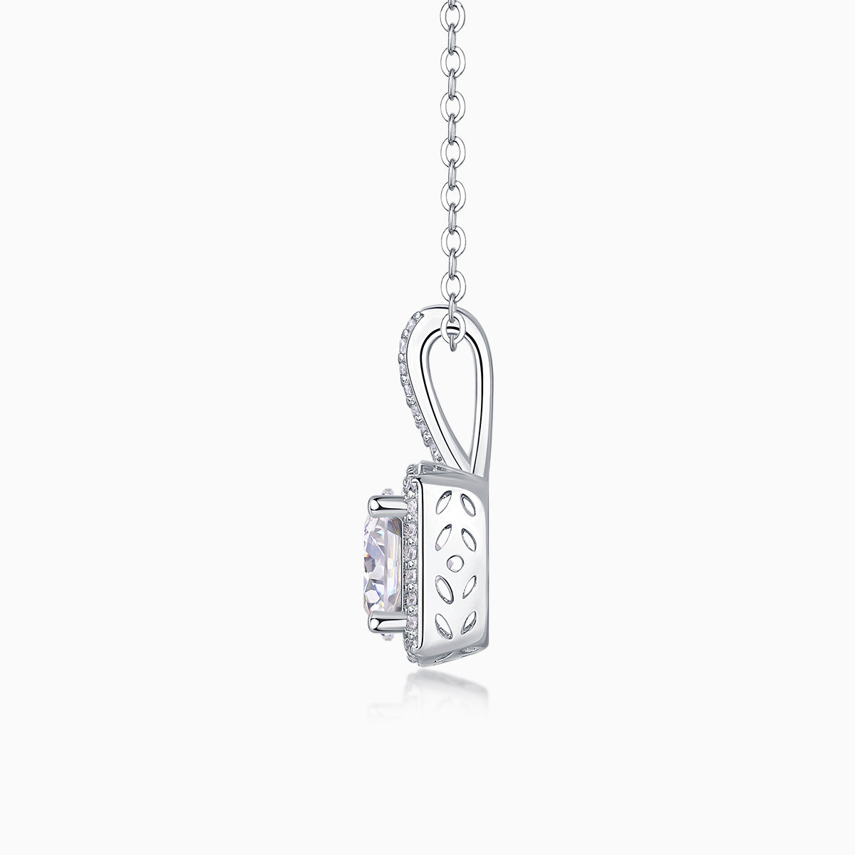 Round Cut Moissanite Halo Pendant Necklace - Ceerom