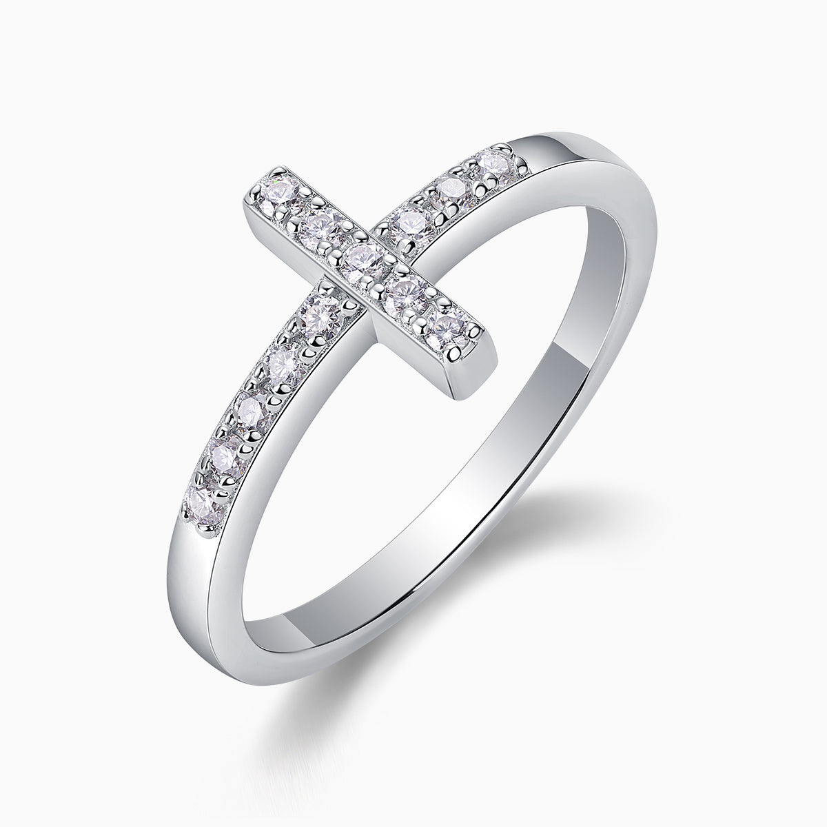 Moissanile Thin Cross Band Ring - Ceerom