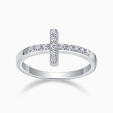 Moissanile Thin Cross Band Ring