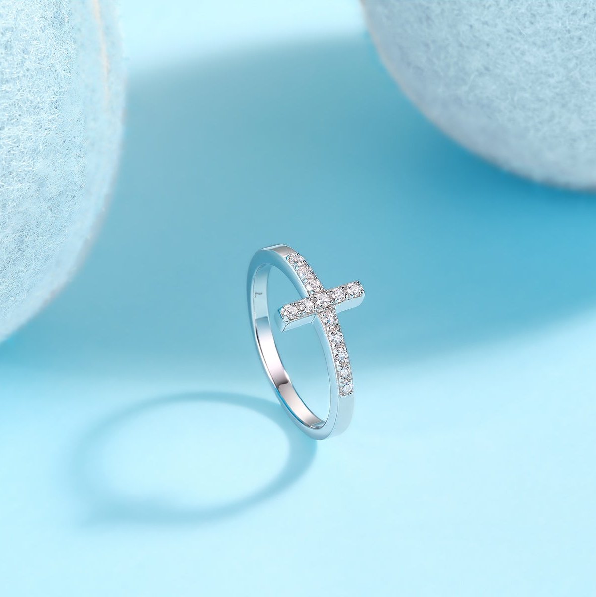 Moissanile Thin Cross Band Ring - Ceerom