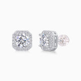 Halo Moissanite Round Cut Stud Earrings