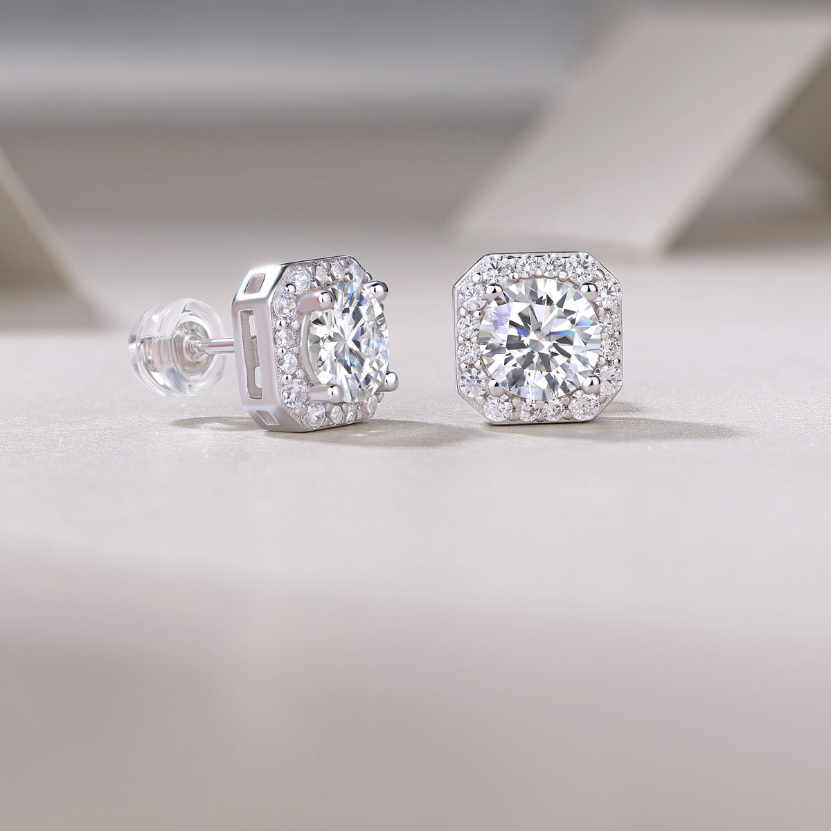Halo Moissanite Round Cut Stud Earrings - Ceerom