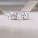 Halo Moissanite Round Cut Stud Earrings