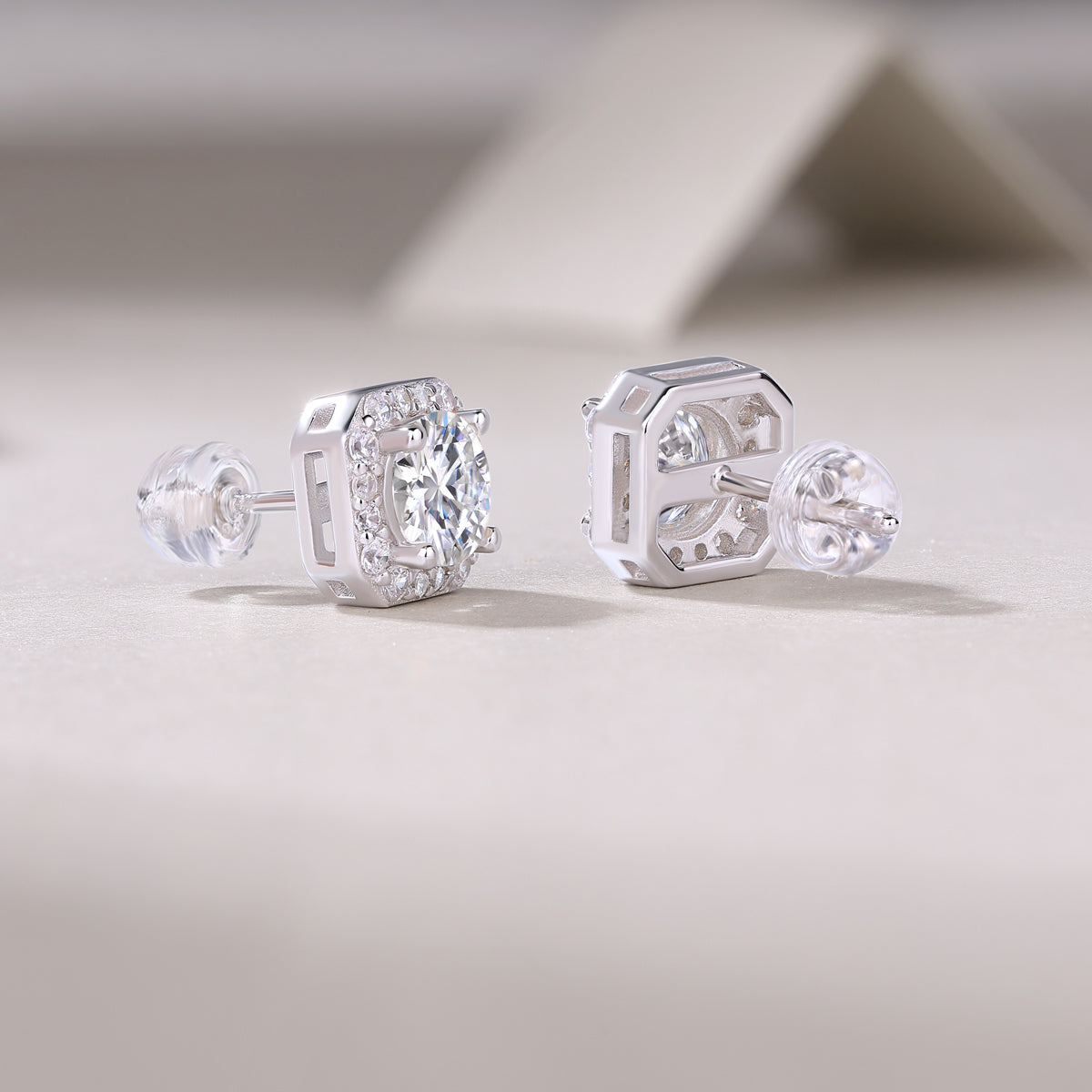 Halo Moissanite Round Cut Stud Earrings - Ceerom