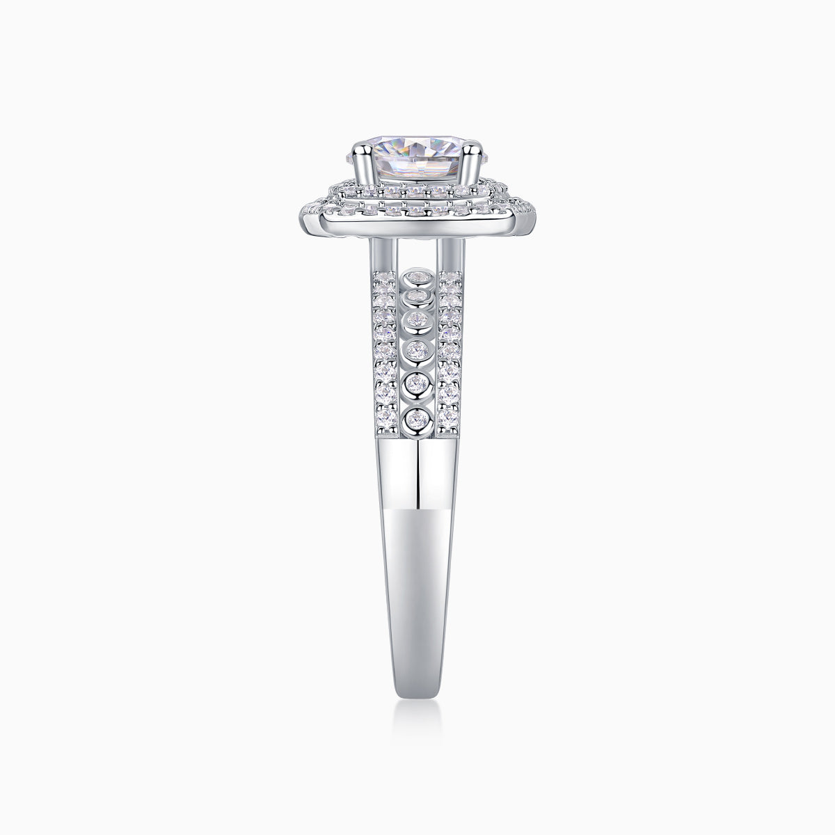 Halo Round Cut Pave Moissanite Ring - Ceerom